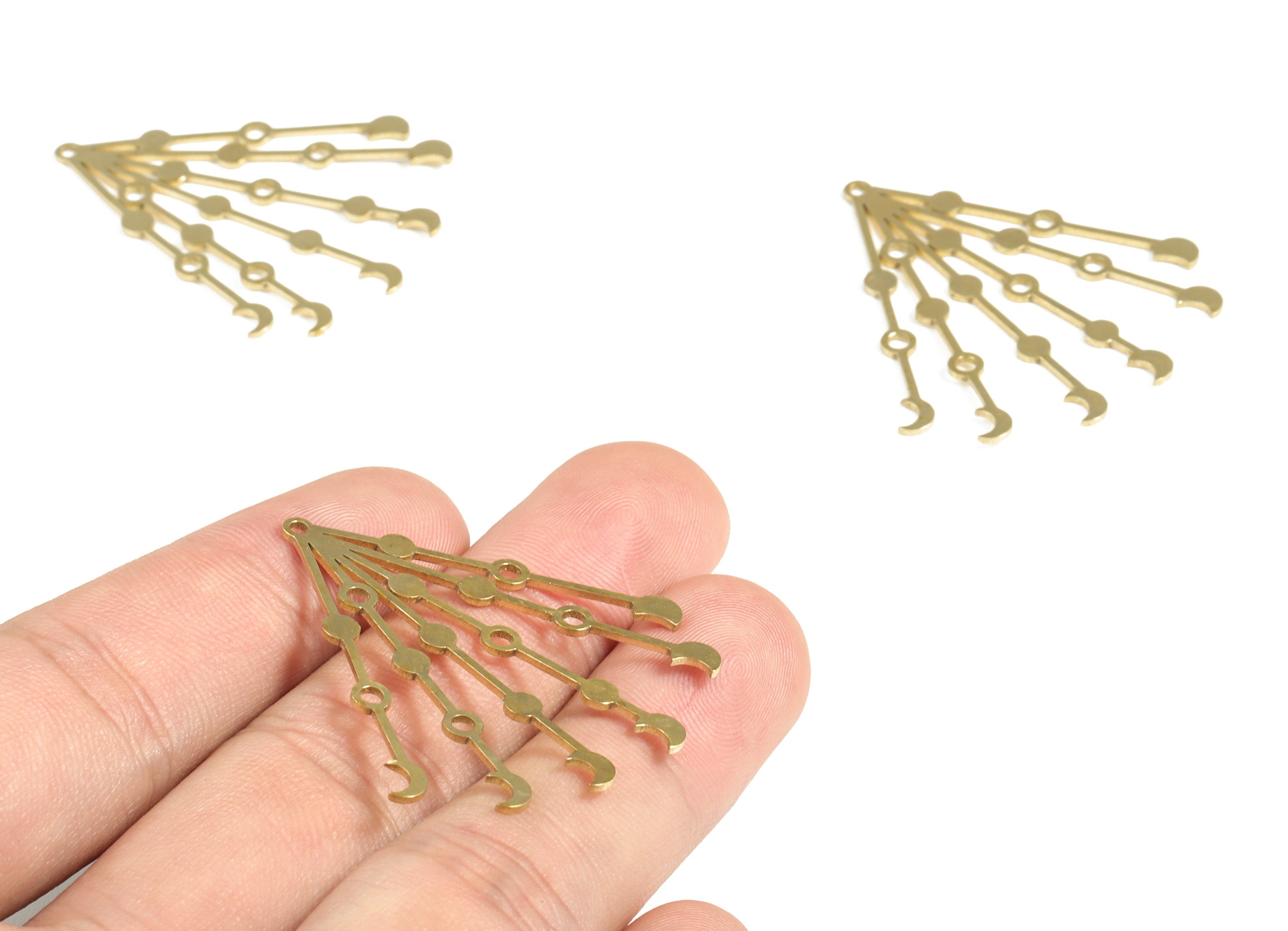 Brass Moon Fringe Earring Charms - Raw Brass Fringe Pendant - Earring Findings - Jewelry Making Supplies – 39.75x33.54x0.84mm - PP3979 - DOMEDBAZAAR