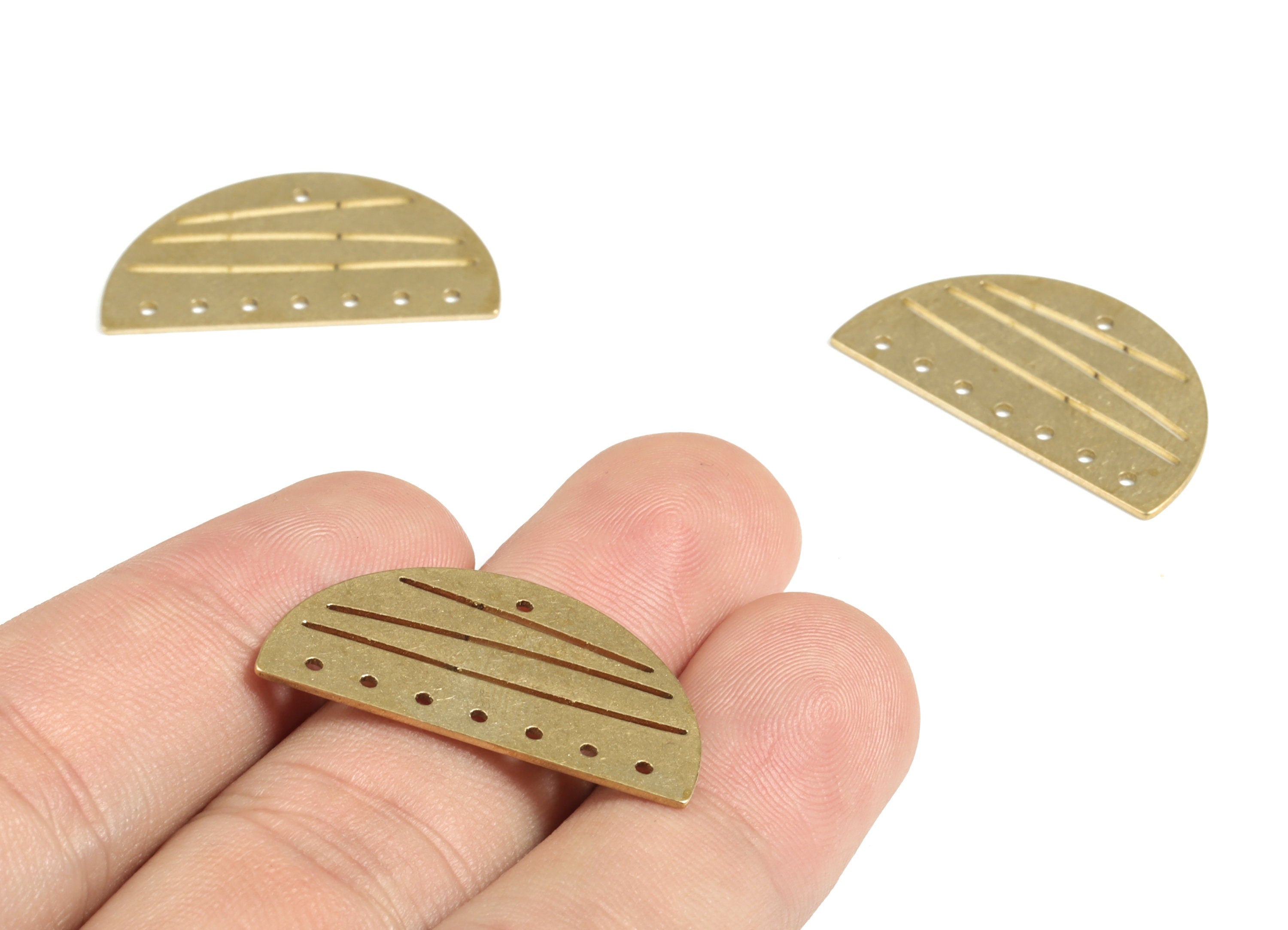 Brass Half Moon Earring Connector - Raw Brass Semicircle Charms - Streaked With 8 Holes - Jewelry Supplies - 29.17x16.31x0.68mm - PP3983 - DOMEDBAZAAR