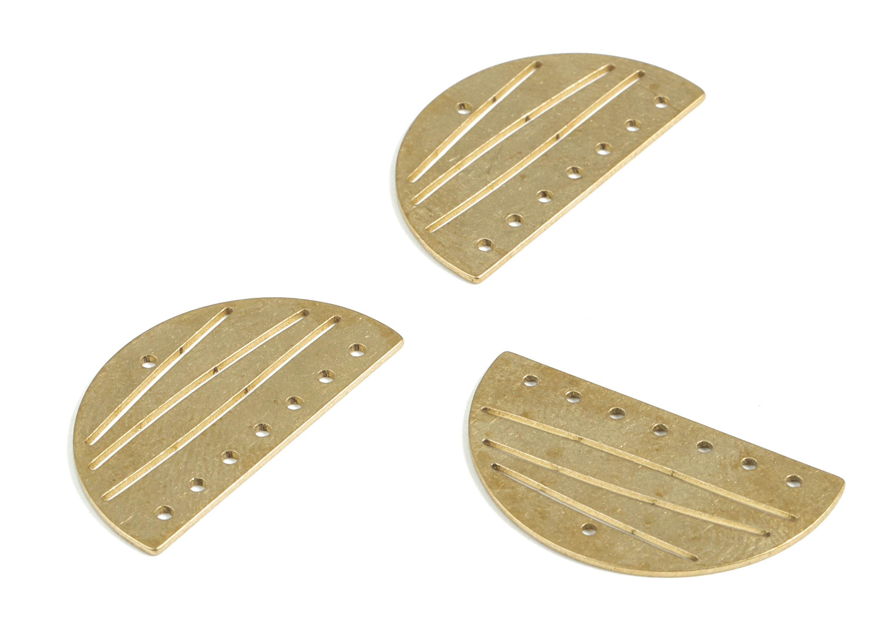 Brass Half Moon Earring Connector - Raw Brass Semicircle Charms - Streaked With 8 Holes - Jewelry Supplies - 29.17x16.31x0.68mm - PP3983 - DOMEDBAZAAR