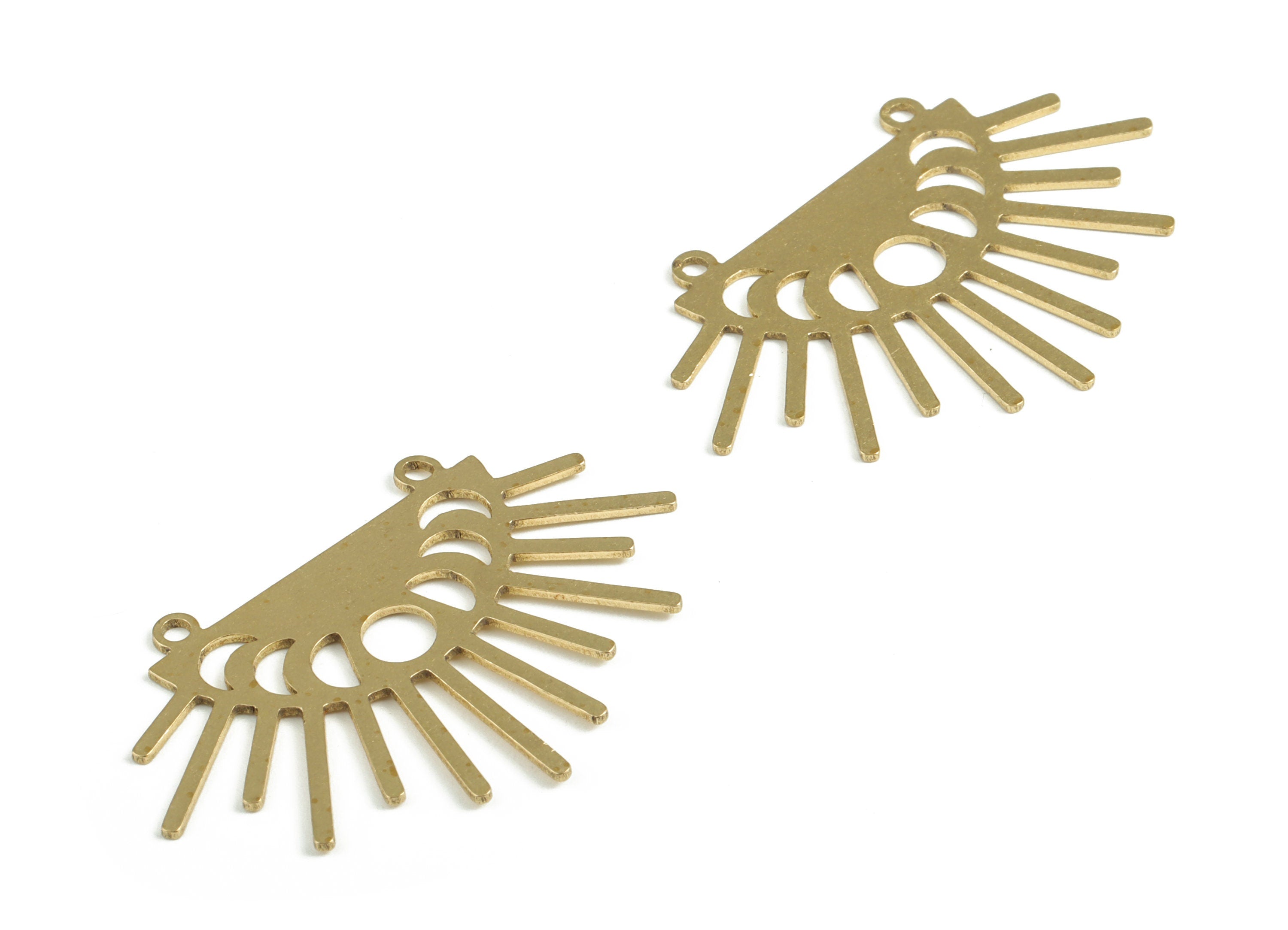 Brass Half Sun Earring Charms - Raw Brass Semi Circle Pendant - Gradient Moon Connector - Jewelry Supplies - 38.75x26.22x0.7mm - PP3974 - DOMEDBAZAAR
