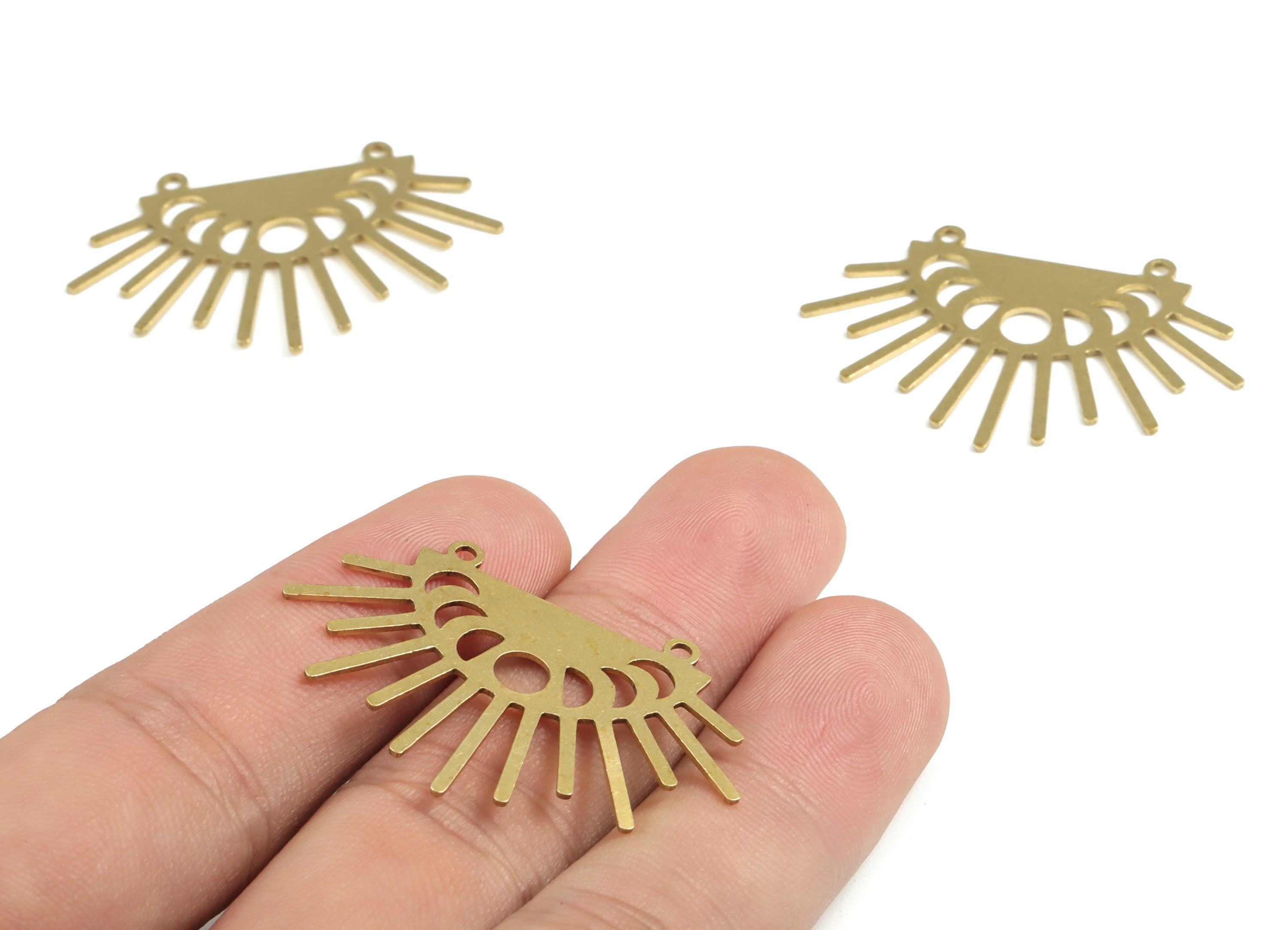 Brass Half Sun Earring Charms - Raw Brass Semi Circle Pendant - Gradient Moon Connector - Jewelry Supplies - 38.75x26.22x0.7mm - PP3974 - DOMEDBAZAAR