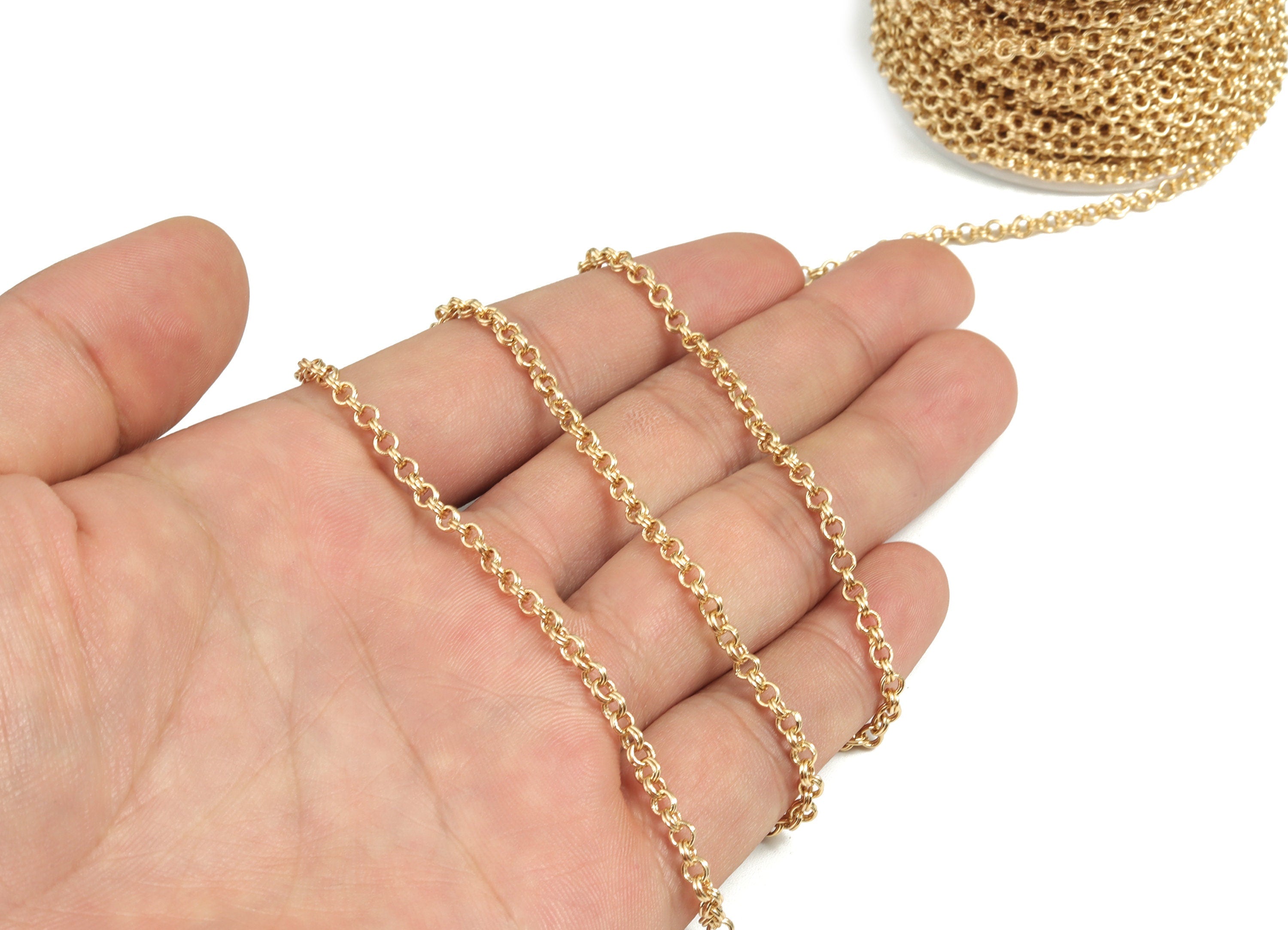 Gold Double Round Chain - 18K Real Gold Brass Mini Round Cable Chain - Soldered Round Cable Chain - 0.12"x 0.12"x 0.03" RGP3021 - DOMEDBAZAAR