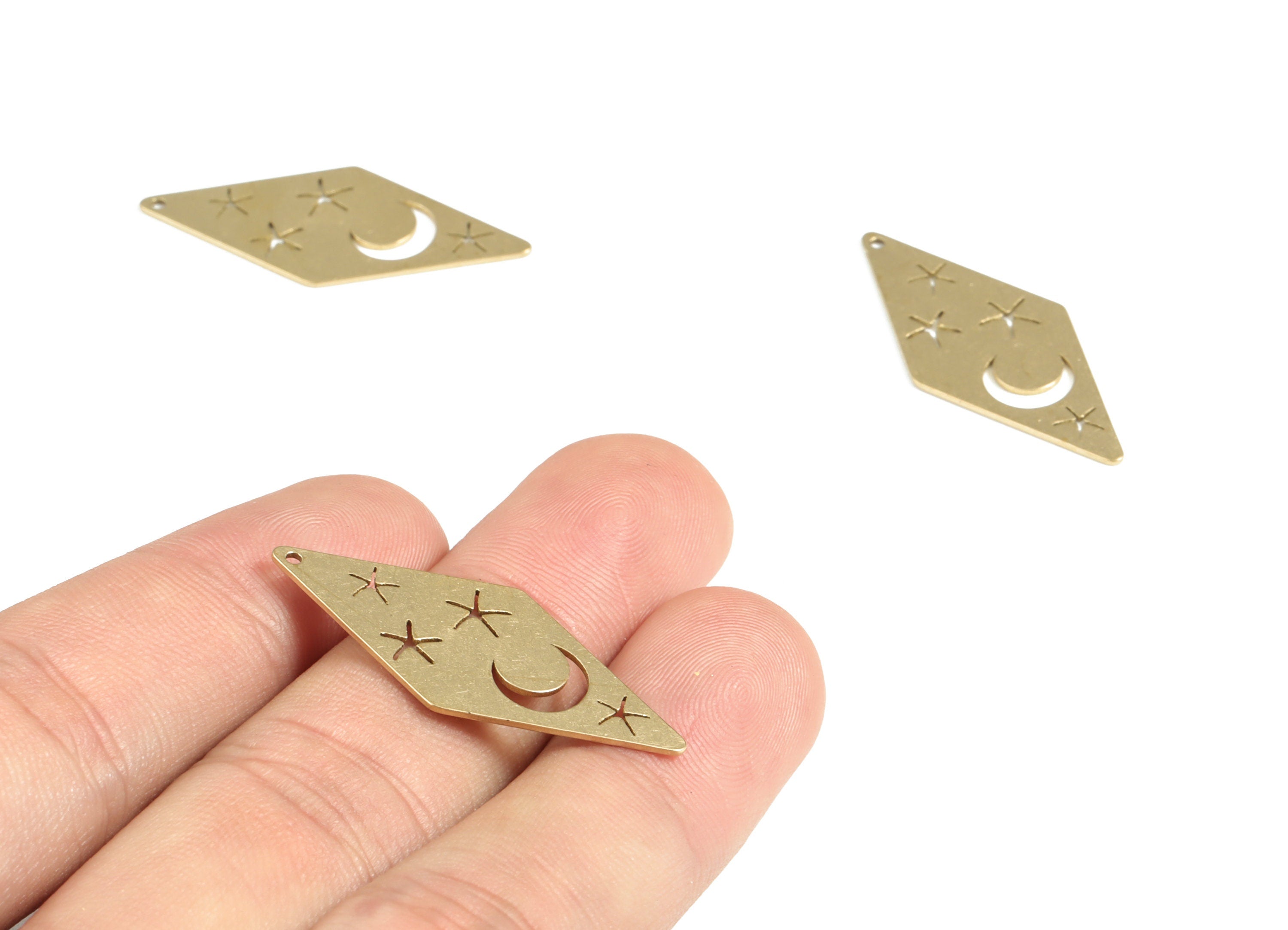 Rhombus Crescent Star Pendant - Raw Brass Rhombus Moon Earring Charms - Jewellery Making Supplies - 34.88x15.44x0.71mm - PP3977 - DOMEDBAZAAR