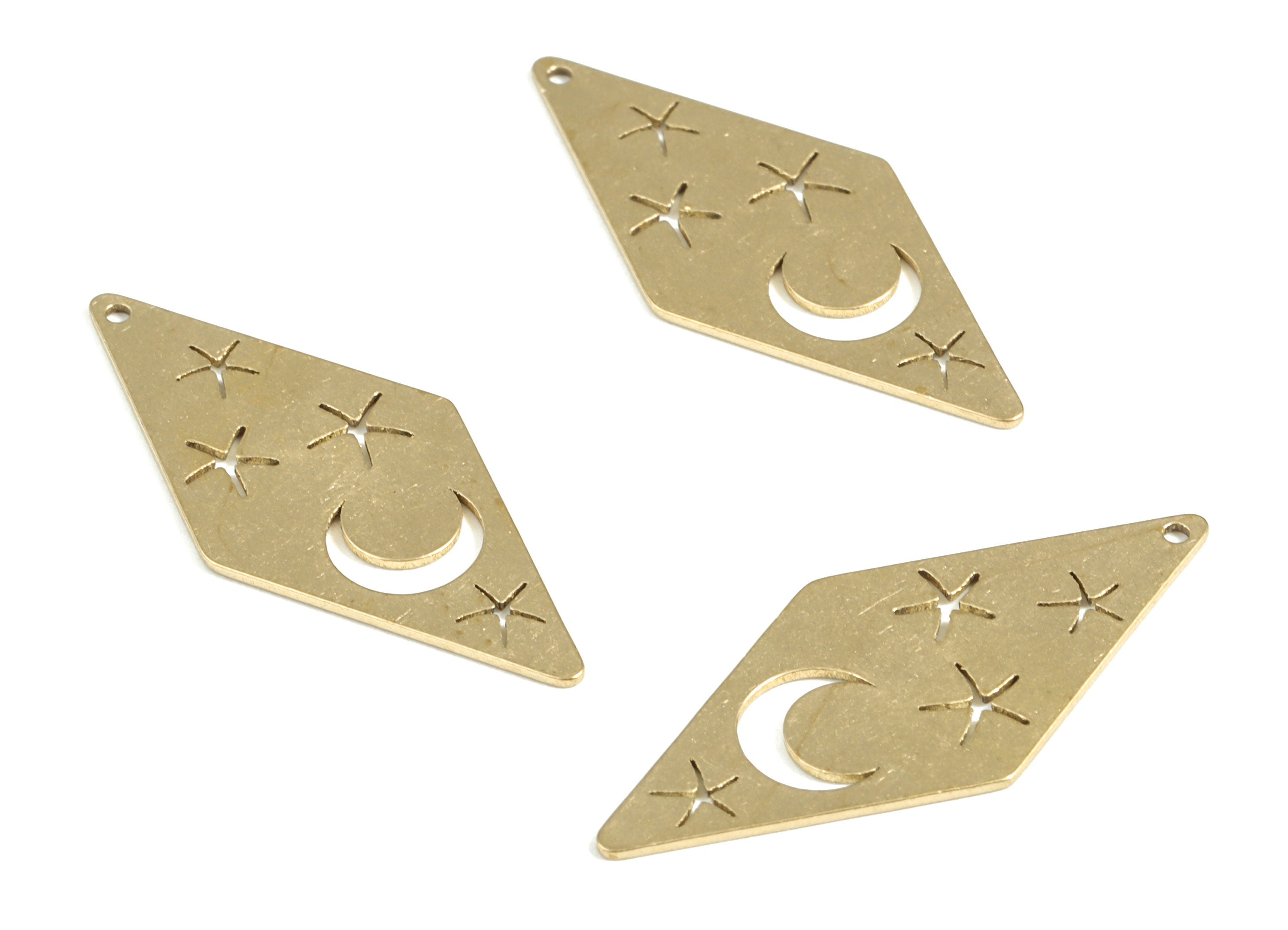 Rhombus Crescent Star Pendant - Raw Brass Rhombus Moon Earring Charms - Jewellery Making Supplies - 34.88x15.44x0.71mm - PP3977 - DOMEDBAZAAR