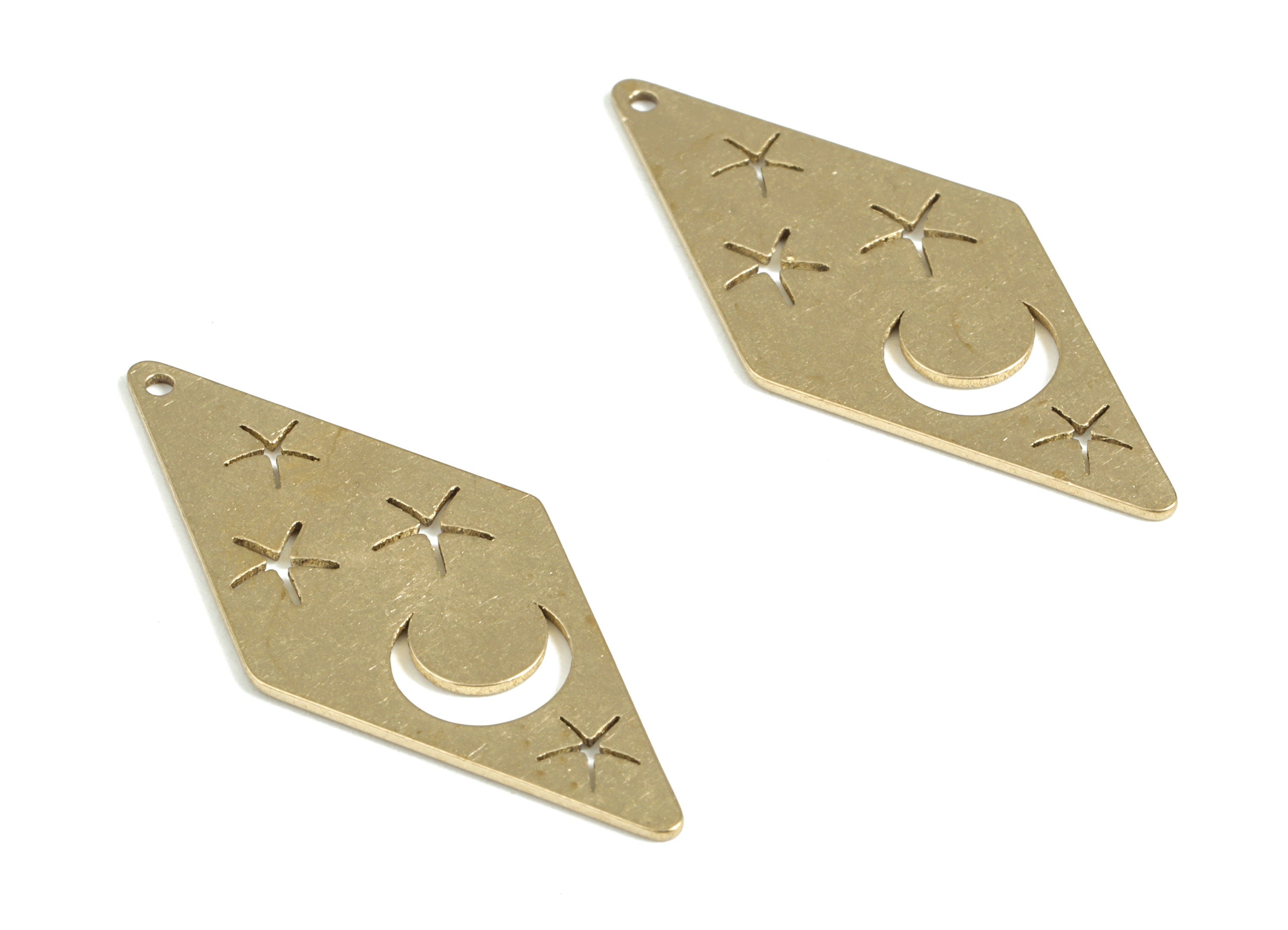 Rhombus Crescent Star Pendant - Raw Brass Rhombus Moon Earring Charms - Jewellery Making Supplies - 34.88x15.44x0.71mm - PP3977 - DOMEDBAZAAR