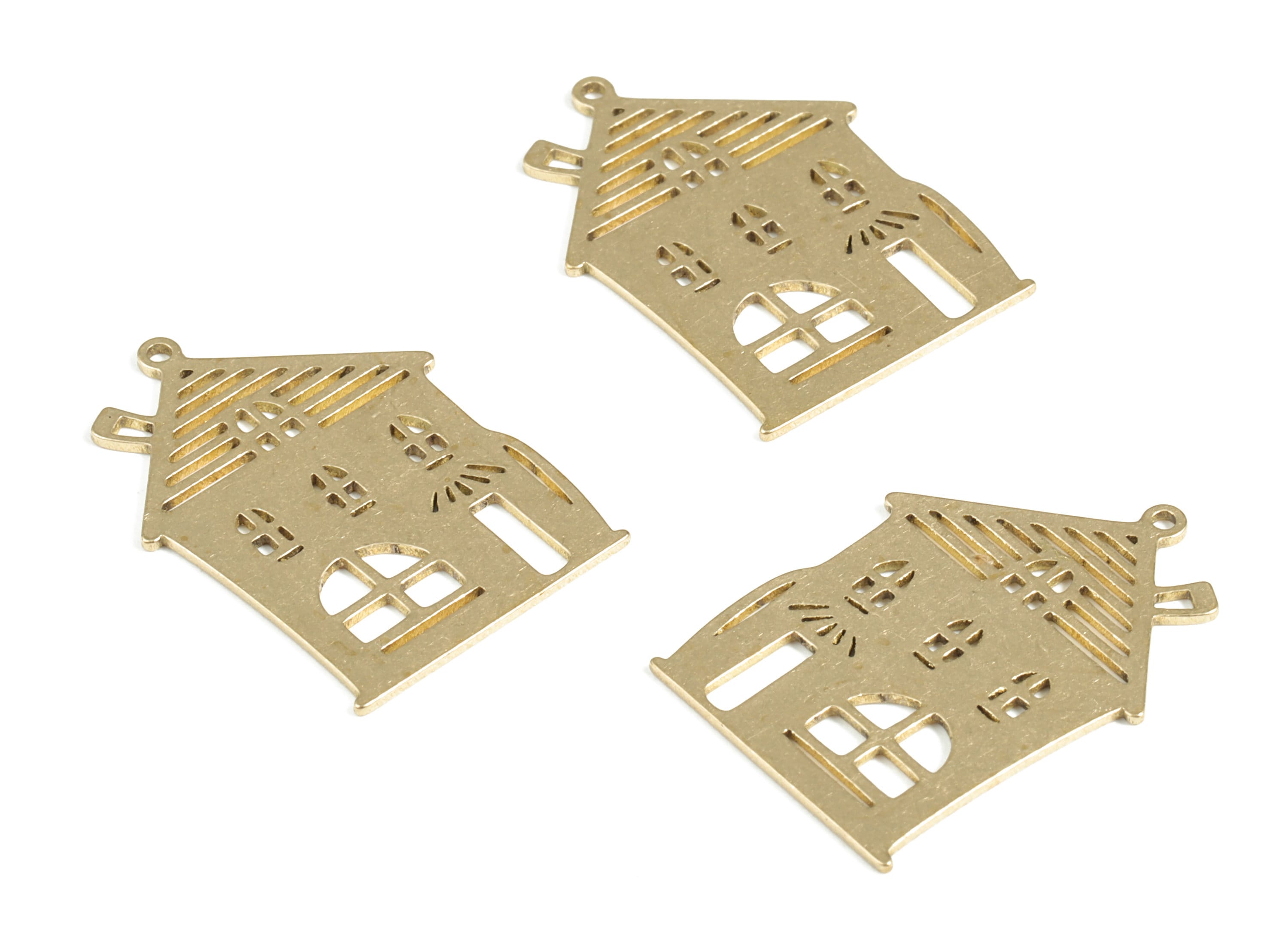Brass House Earring Charms - Raw Brass Home Pendant - Earring Findings - Jewelry Supplies - 27.82x20.17x0.85mm - PP3997 - DOMEDBAZAAR