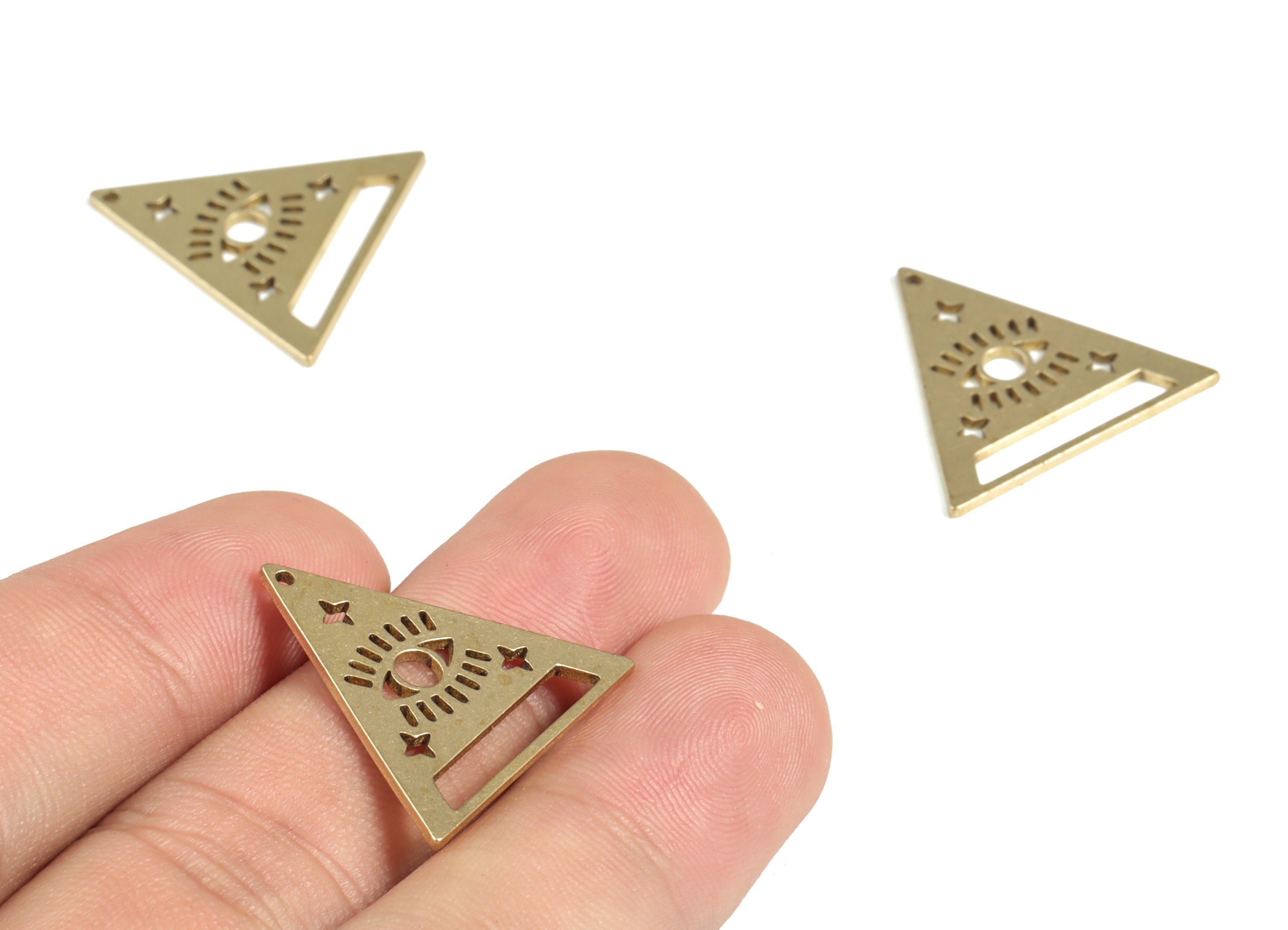 Brass Triangle Geometric Pendant - Raw Brass Eye Star Earring Charms - Earrings Finding - Jewelry Supplies - 23.58x22.33x0.97mm - PP4042 - DOMEDBAZAAR