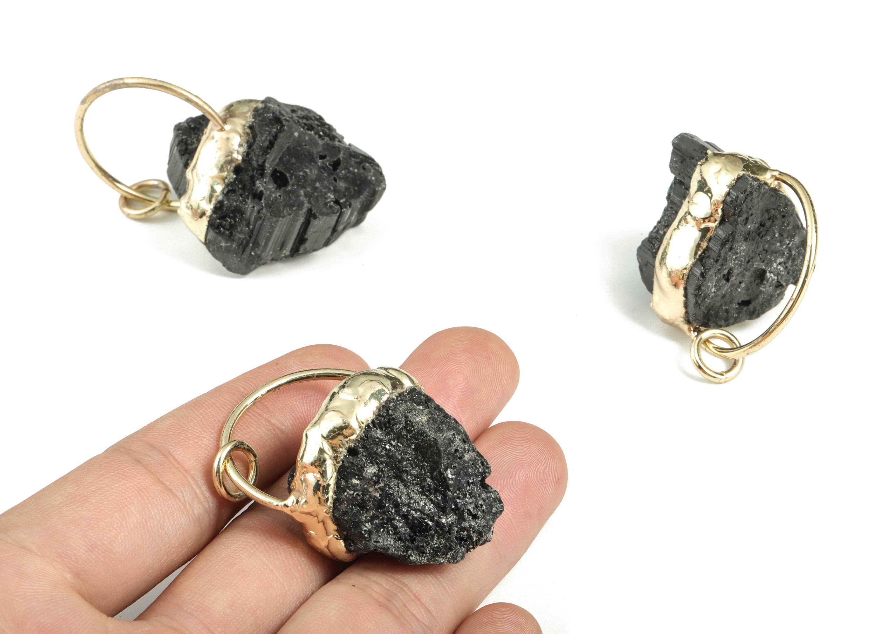 Black Tourmaline Crystal Pendant - Diamond Pendant With Stone - Average Size Charms - Jewelry Supplies - 46.27x29.32x19.44mm - NS1310 - DOMEDBAZAAR