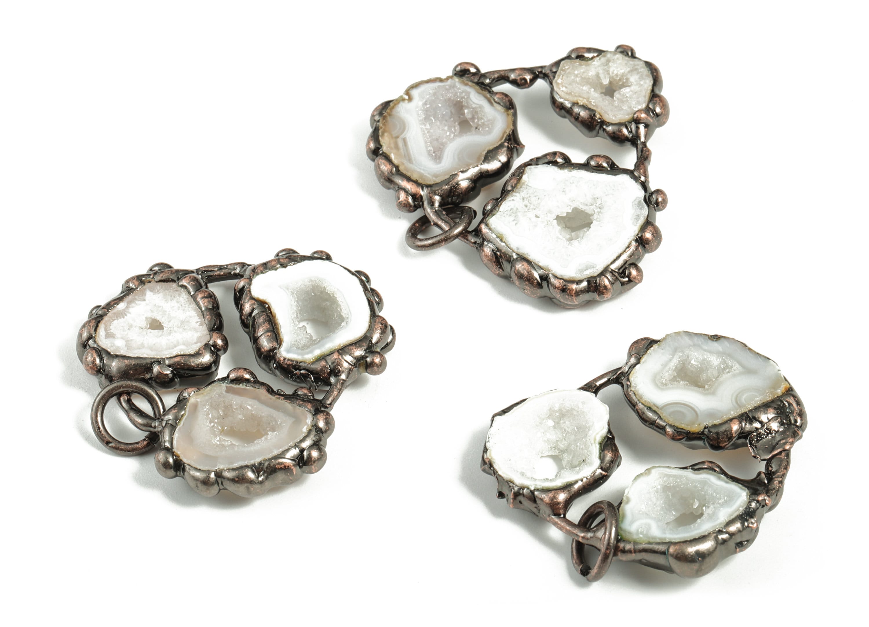 Irregular Crystal White 3 Druzy Agate Pendant – Average Size Earring Charms - Jewelry Making Supplies – 38.68x34.75x6.19mm – NS1312 - DOMEDBAZAAR