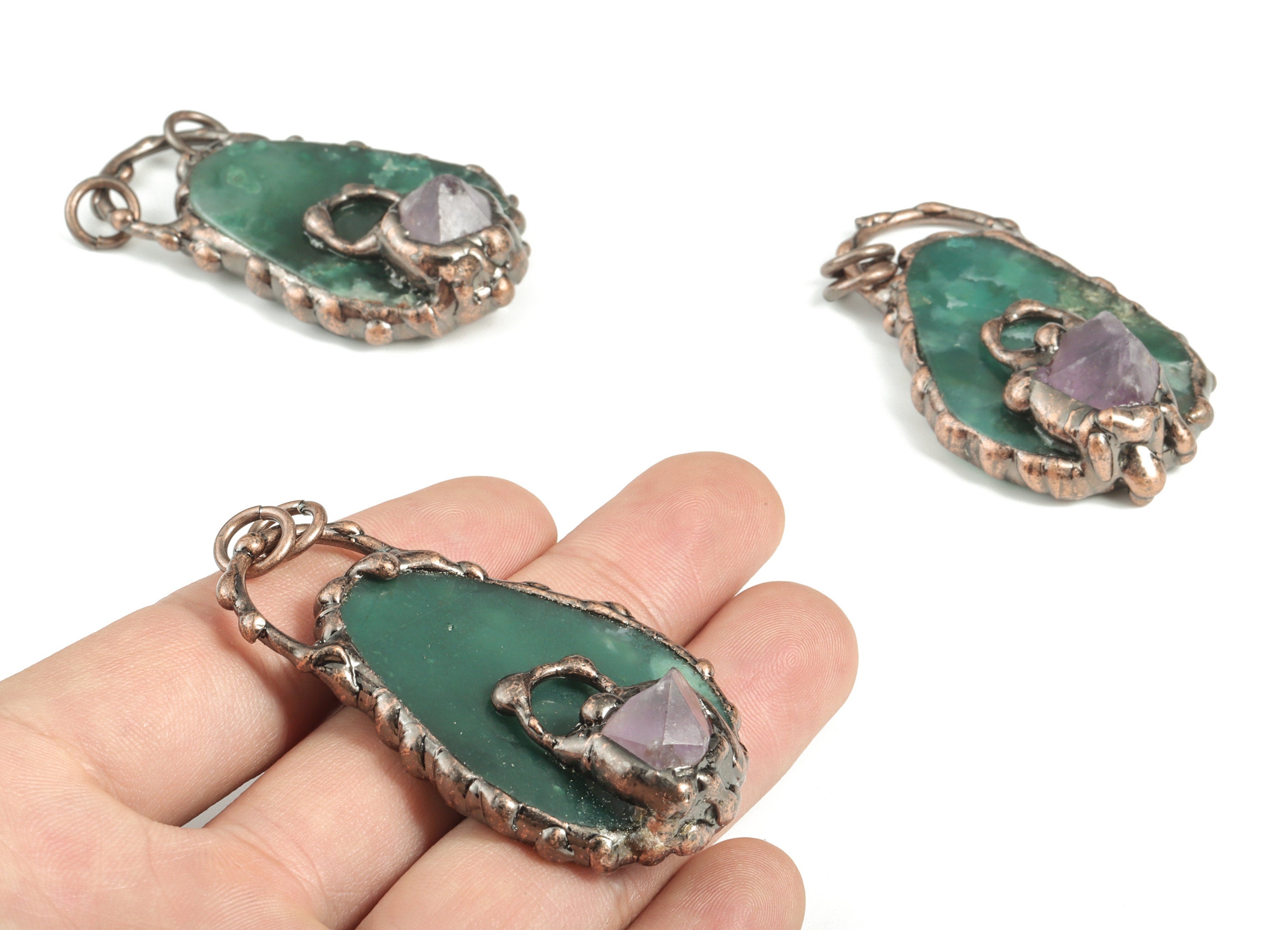 Green Chalcedony Earring Charms - Chalcedony Purple Jade Eye Pendant - DIY Jewelry Supplies - Average Size - 55.99x33.52x16.32mm - NS1314 - DOMEDBAZAAR