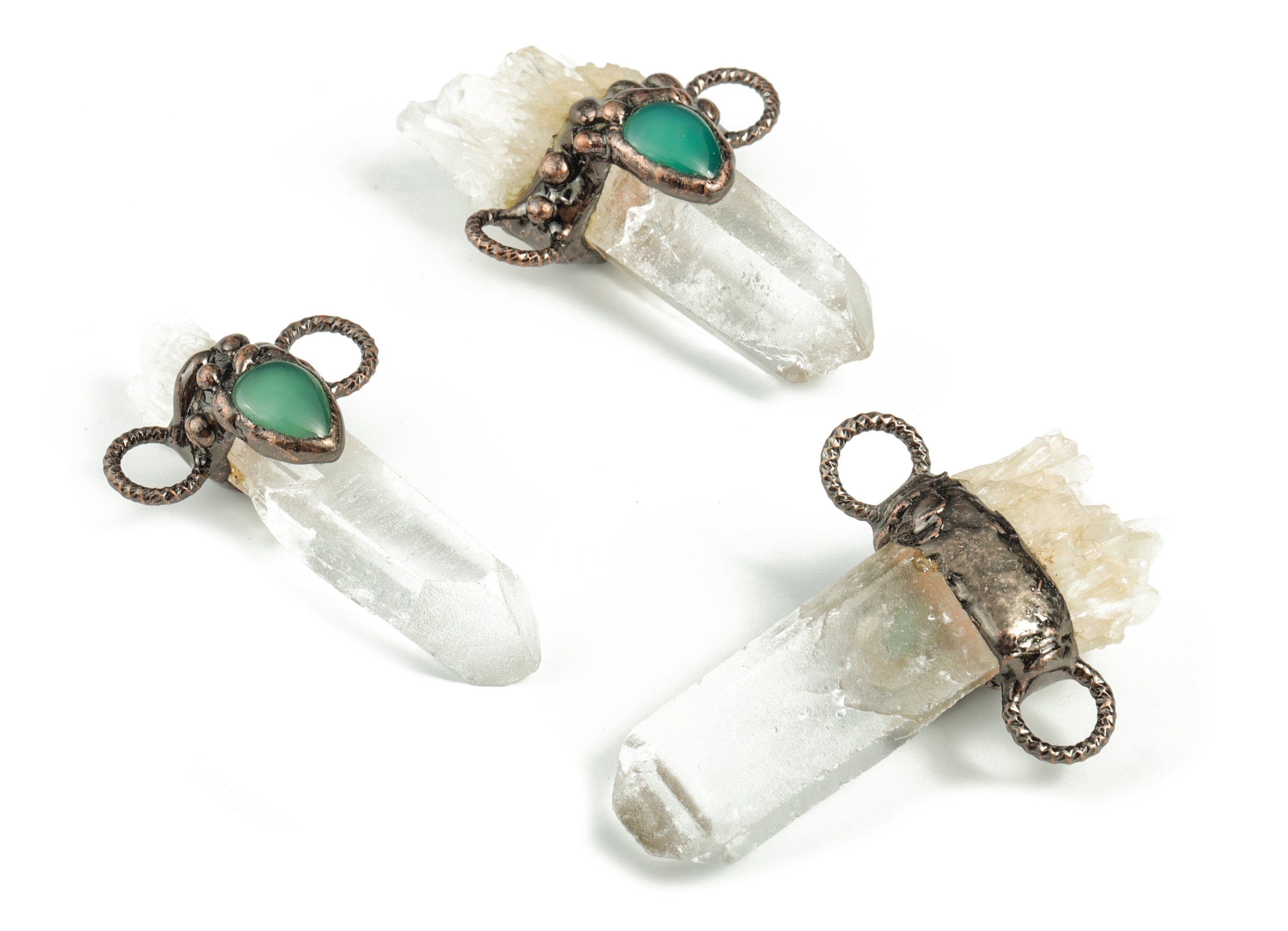 Crystal Bullet Necklace - White Crystal Gemstone Jewelry - Green Agate Stone - Average Size - 81.41x46.21x18.96mm – NS1319 - DOMEDBAZAAR