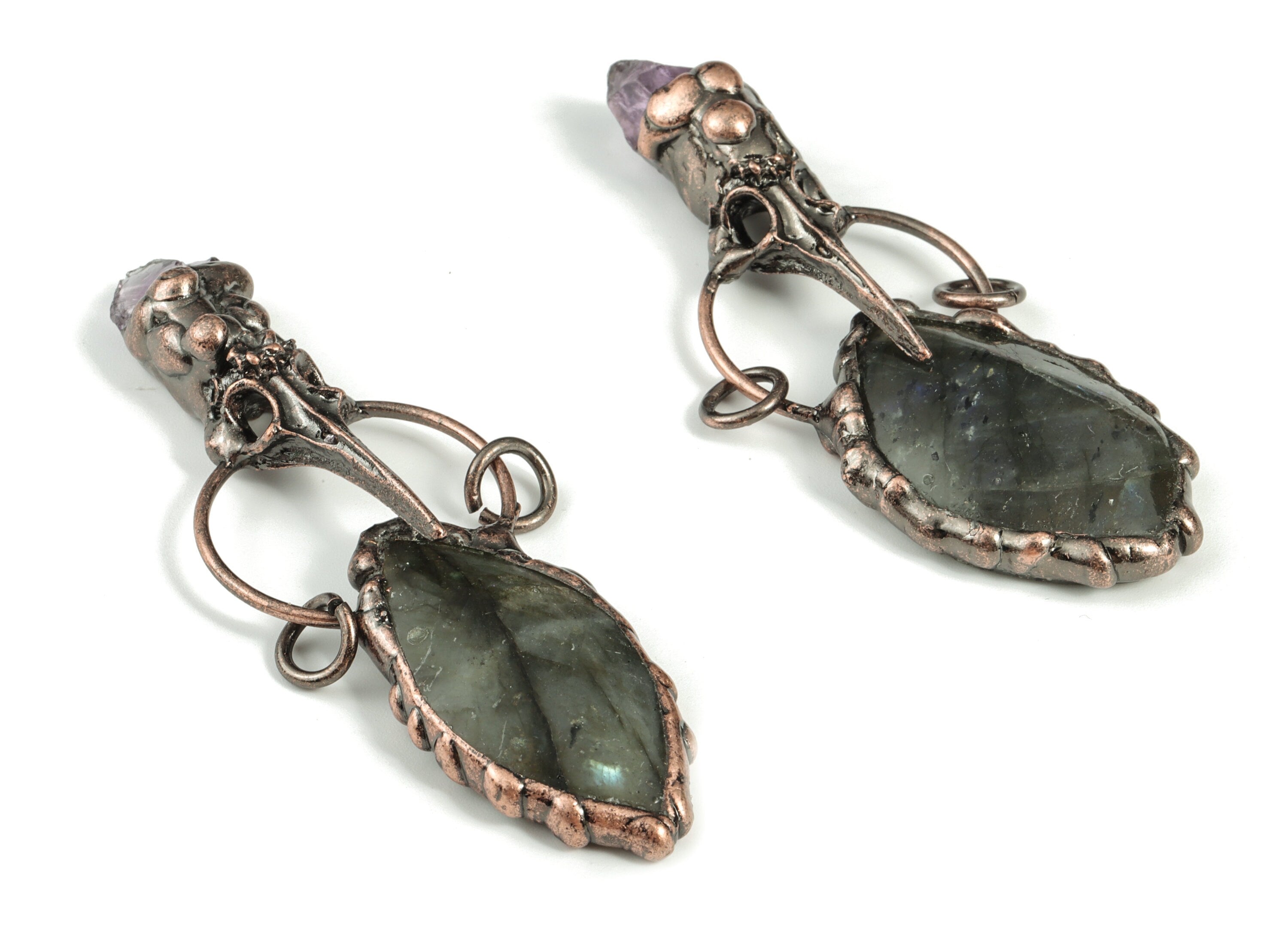 Natural Labradorite Pendant – Purple Amethyst Charms – Bird Head Skull Charm - Jewelry Supplies- Average Size - 84.52x28.24x12.68mm- NS1356 - DOMEDBAZAAR