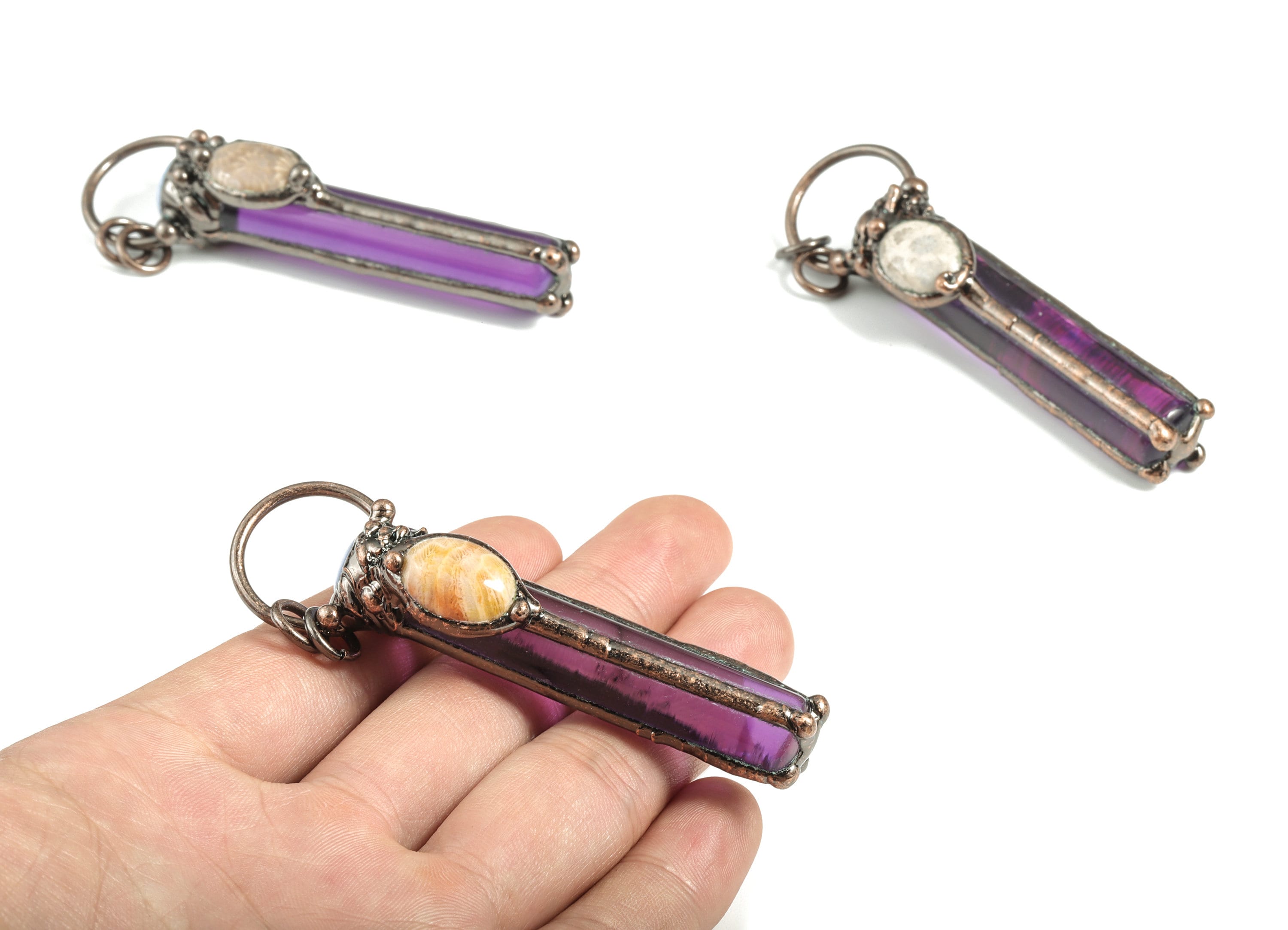 Purple Amethyst Column Pendant - Opal Chrysanthemum Stone Eye Charms - Jewelry Supplies – Average Size - 80.14x22.12x19.50mm - NS1349 - DOMEDBAZAAR