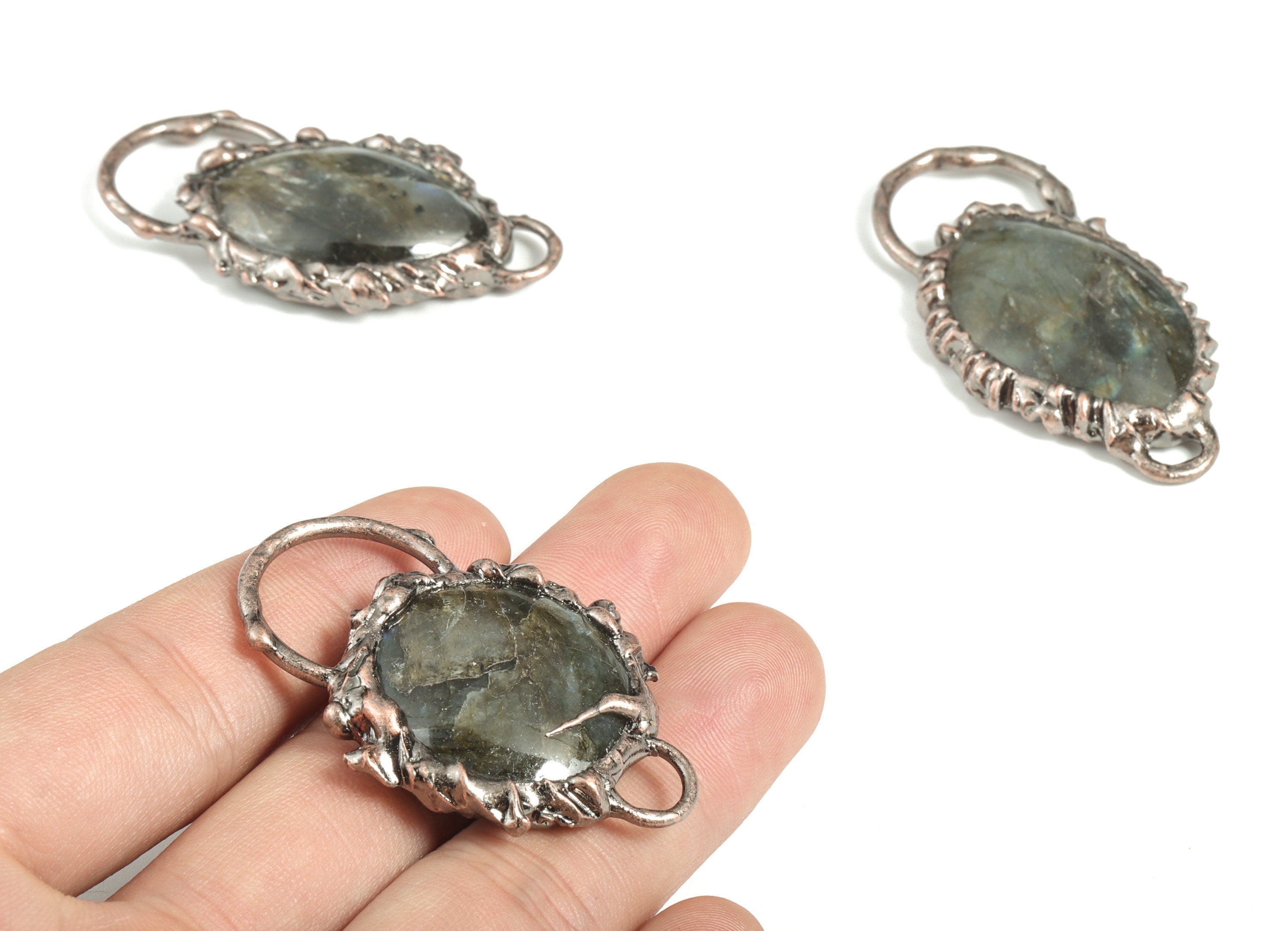 Oval Labradorite Earring Charm – Labradorite Pendant with A Loop – Labradorite Gemstone Jewelry - Average Size -51.78×26.39×8.33mm - NS1365 - DOMEDBAZAAR