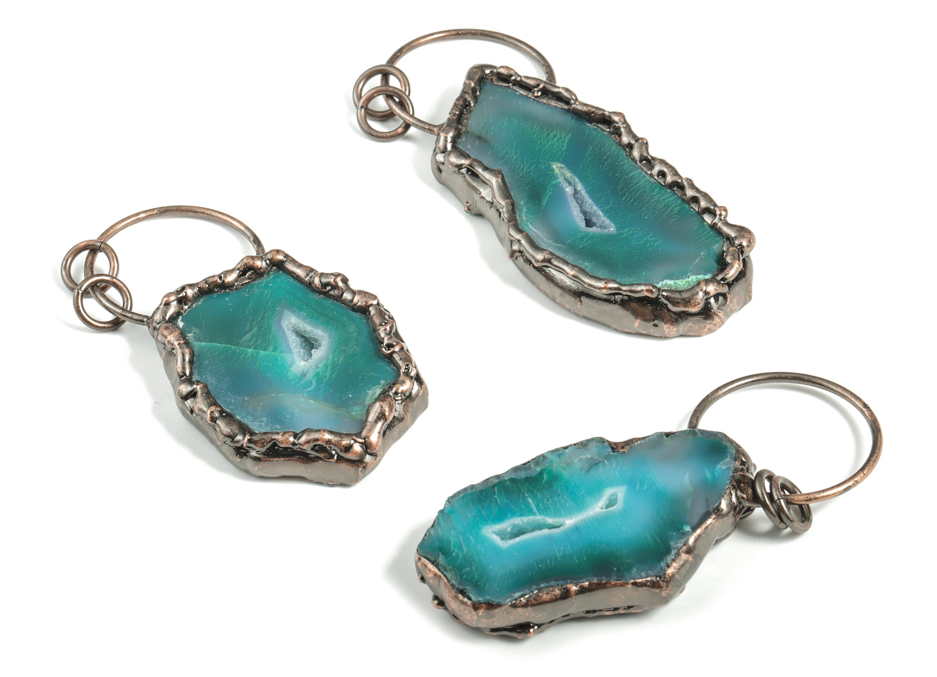 Druzy Agate Pendant – Irregular Druzy Agate Gemstone Earring Charm - Jewelry Making Supplies – Average Size - 79.14×30.87× 8.63mm - NS1370 - DOMEDBAZAAR