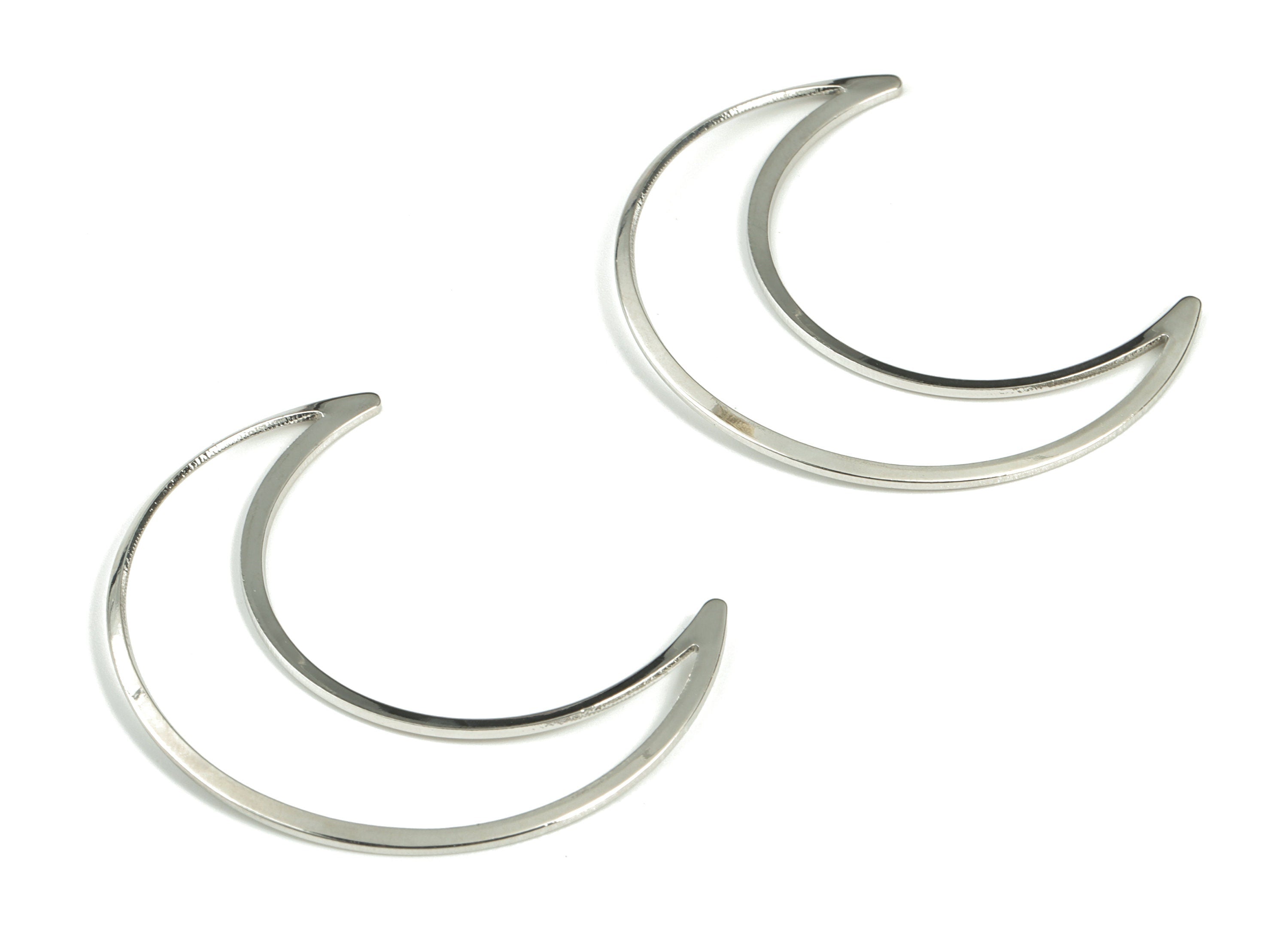 Brass Crescent Moon Pendant – Open Moon Charm - Silver Plated Over Brass – Jewelry Earring Findings - 50x41x1.49mm – PP2069S - DOMEDBAZAAR