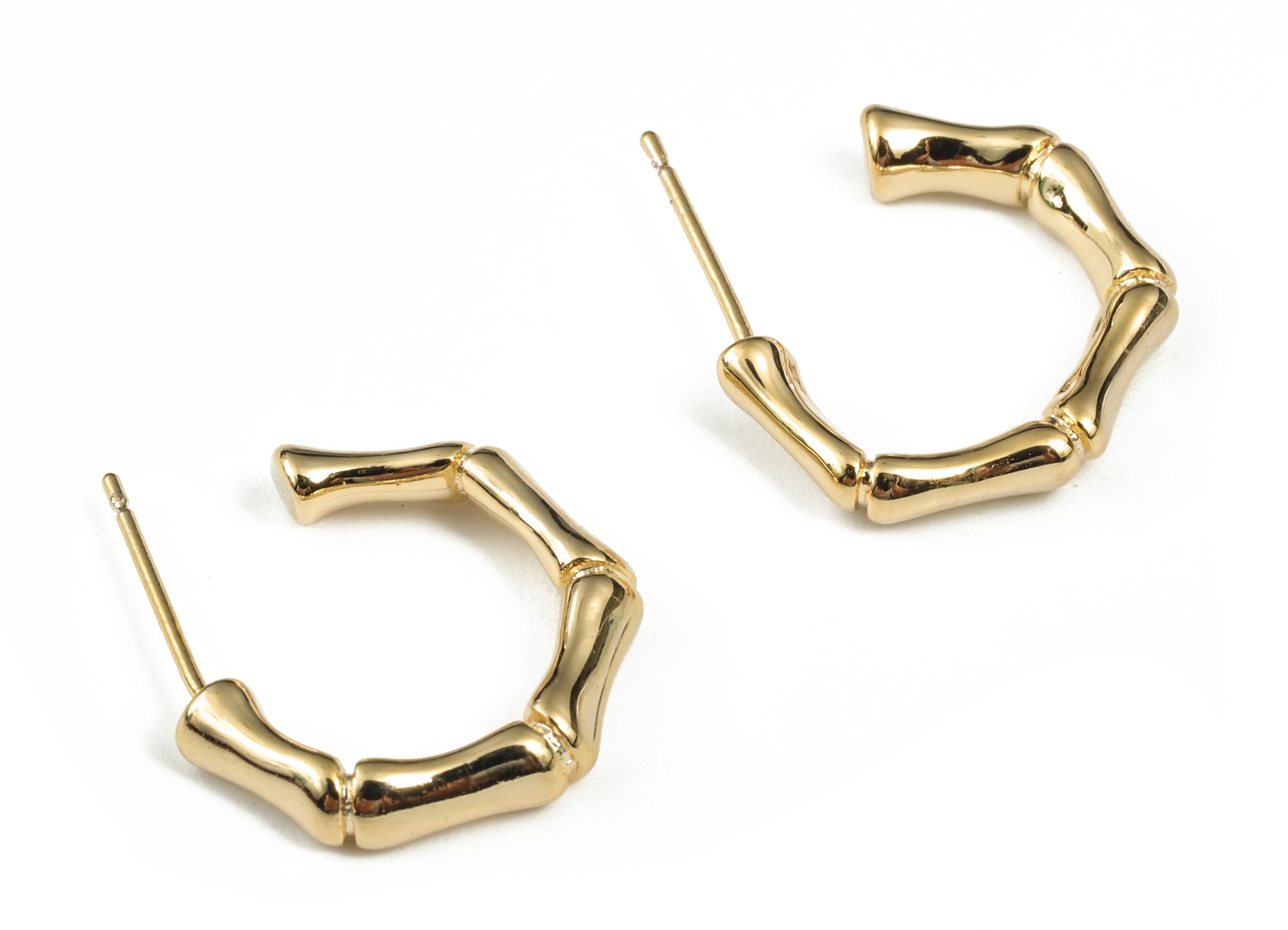 Brass C Bamboo Earring Post - Gold C Bamboo Earring Stud - 18K Real Gold Plating - 316 Surgical Stainless Steel - 18.16x14.5x3.3mm - RGP2864 - DOMEDBAZAAR