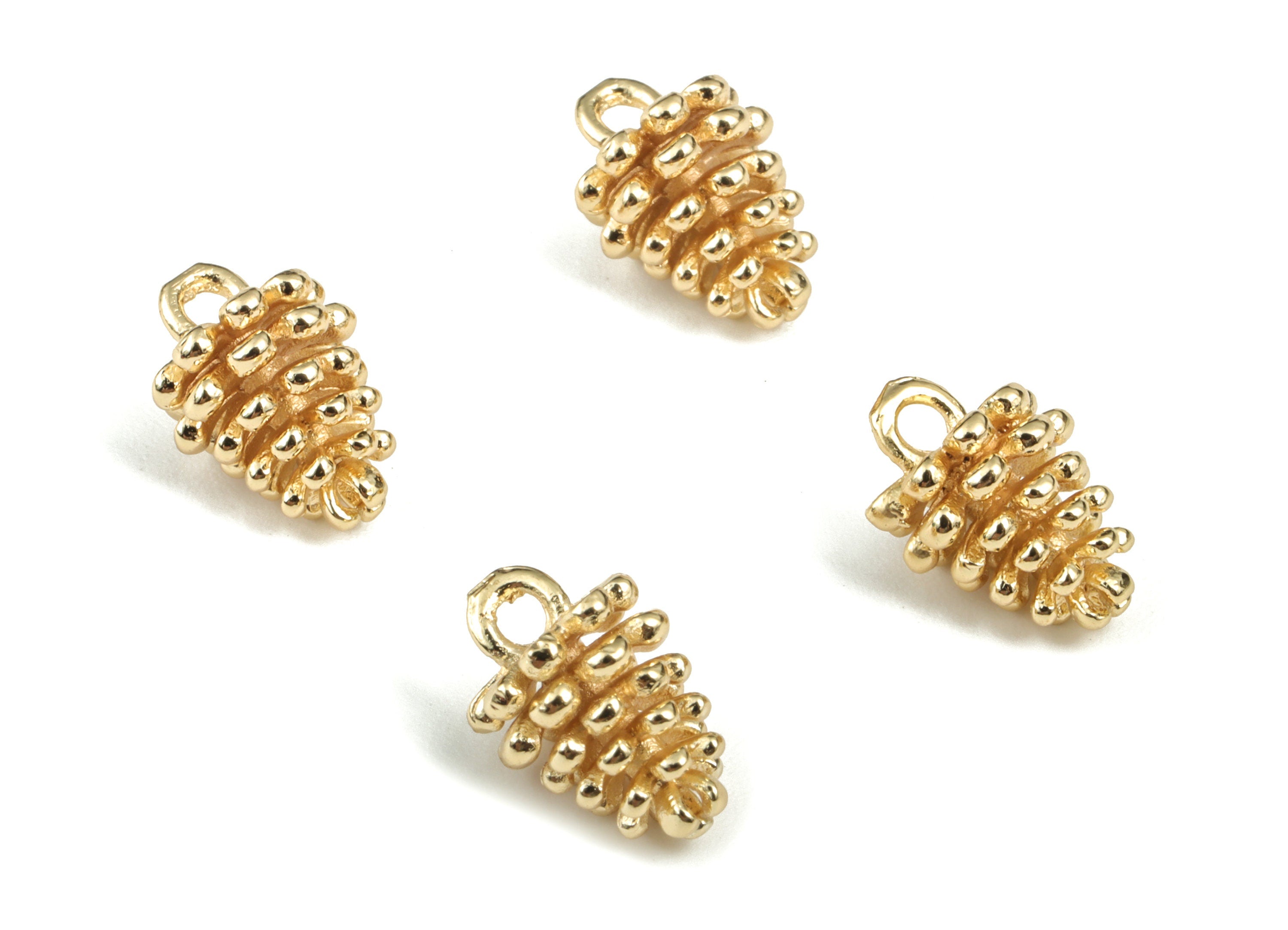 Brass Pine Earring Charms - Gold Pine Pendant - 18K Real Gold Plating - Jewelry Making Supplies - 11.62x7.78x7.48mm - RGP2875 - DOMEDBAZAAR