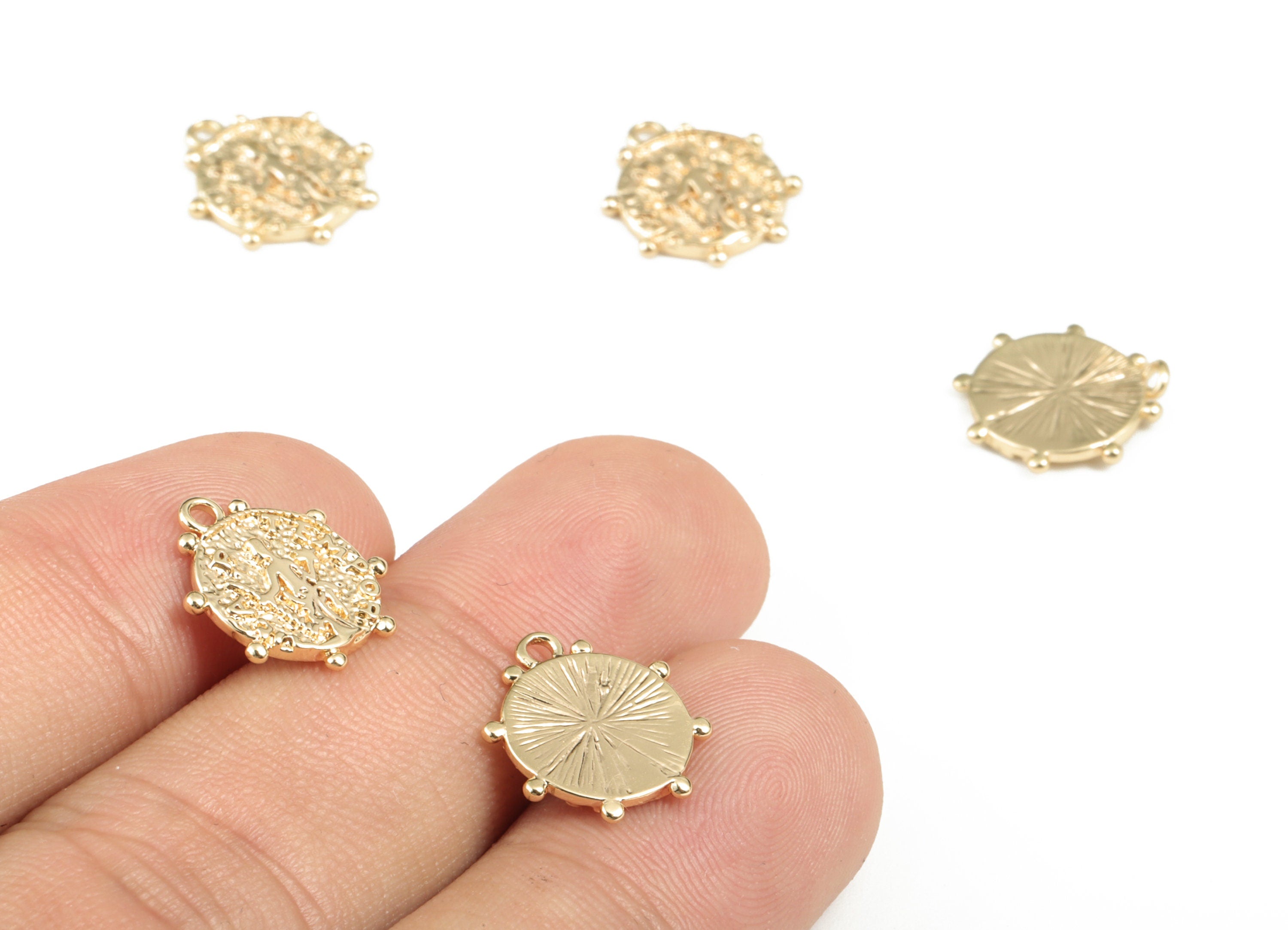 Gold Tempor Charm - Gold Plated Brass - Round Disc Pendant - Flat Round Jump Rings – Jewelry Supplies - 13.71 × 12.04 × 1.52mm - RGP2873 - DOMEDBAZAAR