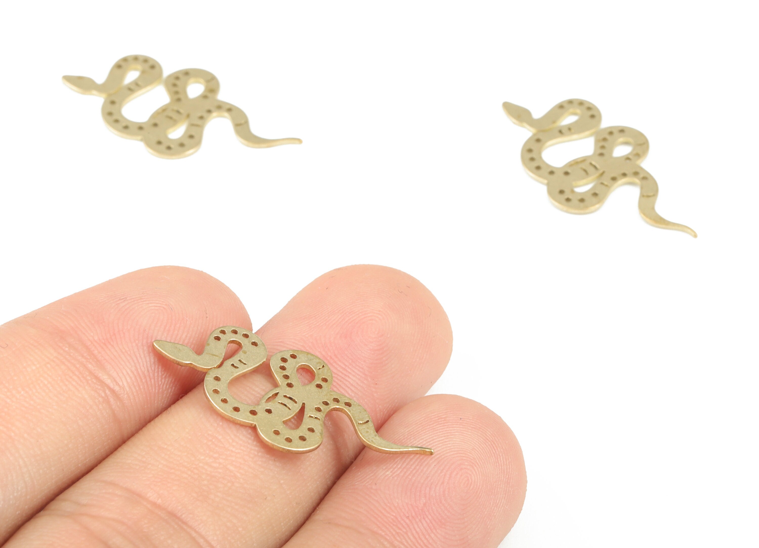 Snake Brass Earring Charms - Raw Brass Snake Pendant -  Brass Snake Charm - Jewelry Making Supplies - 29.51x14.59x0.69mm - PP3842 - DOMEDBAZAAR