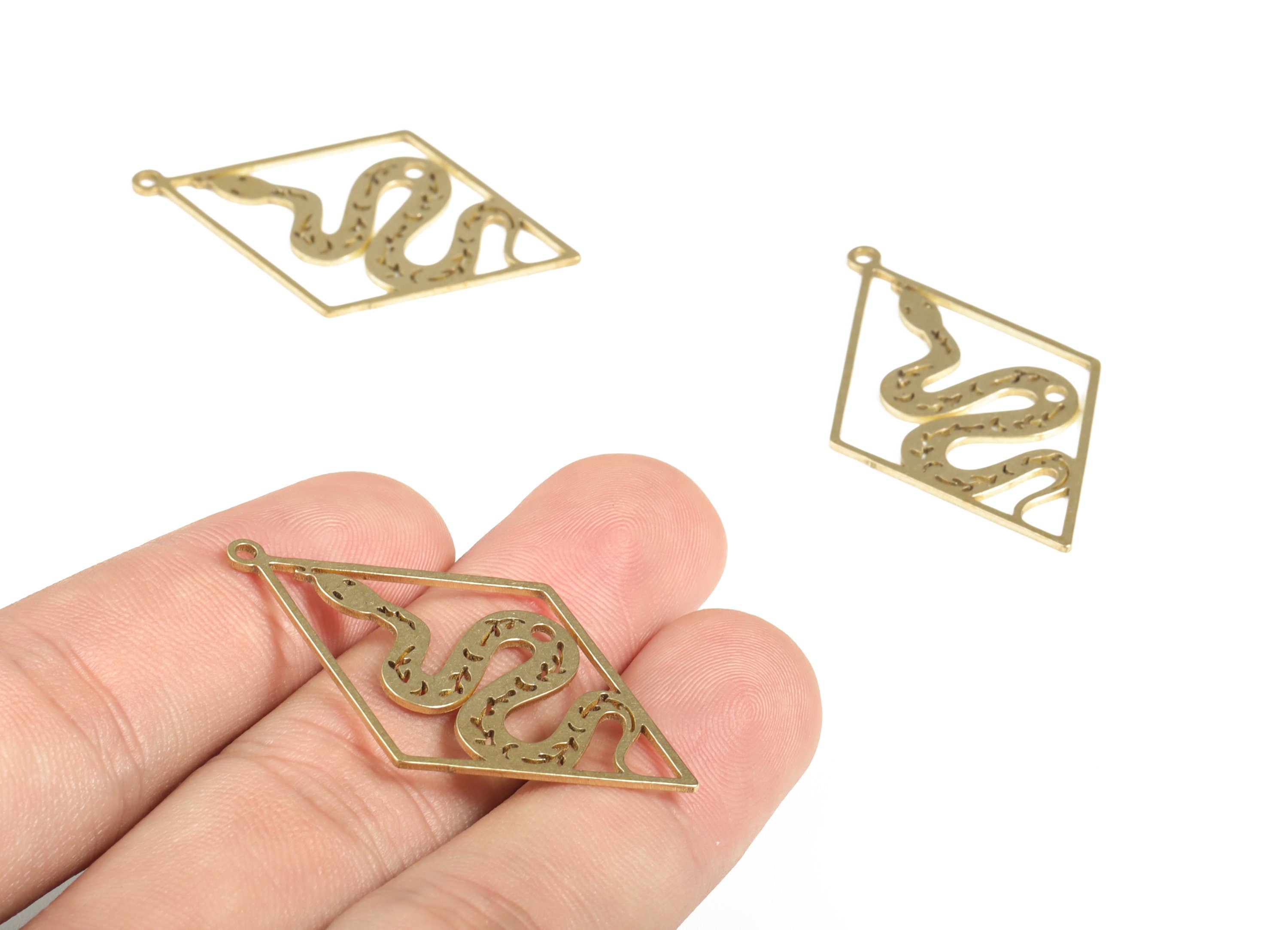 Brass Diamond Snake Earring Charms - Raw Brass Diamond Snake Pendant - Earring Findings - Jewelry Supplies - 41.86x25.75x0.8mm - PP4012 - DOMEDBAZAAR