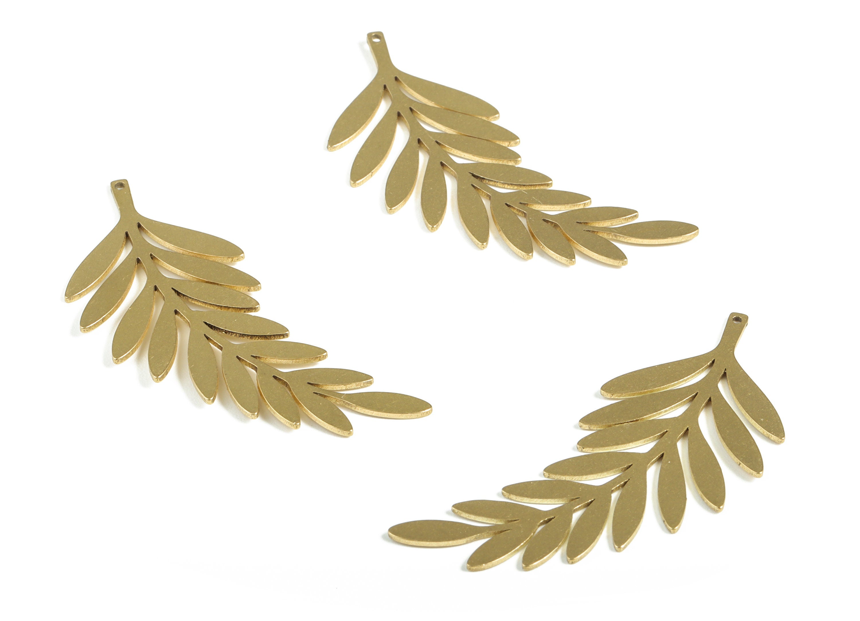 Brass Branch Earring Charms - Raw Brass Leaf Pendant - Earrings Finding - Jewelry Making Supplies - 48.58x20.34x0.8mm - PP4013 - DOMEDBAZAAR