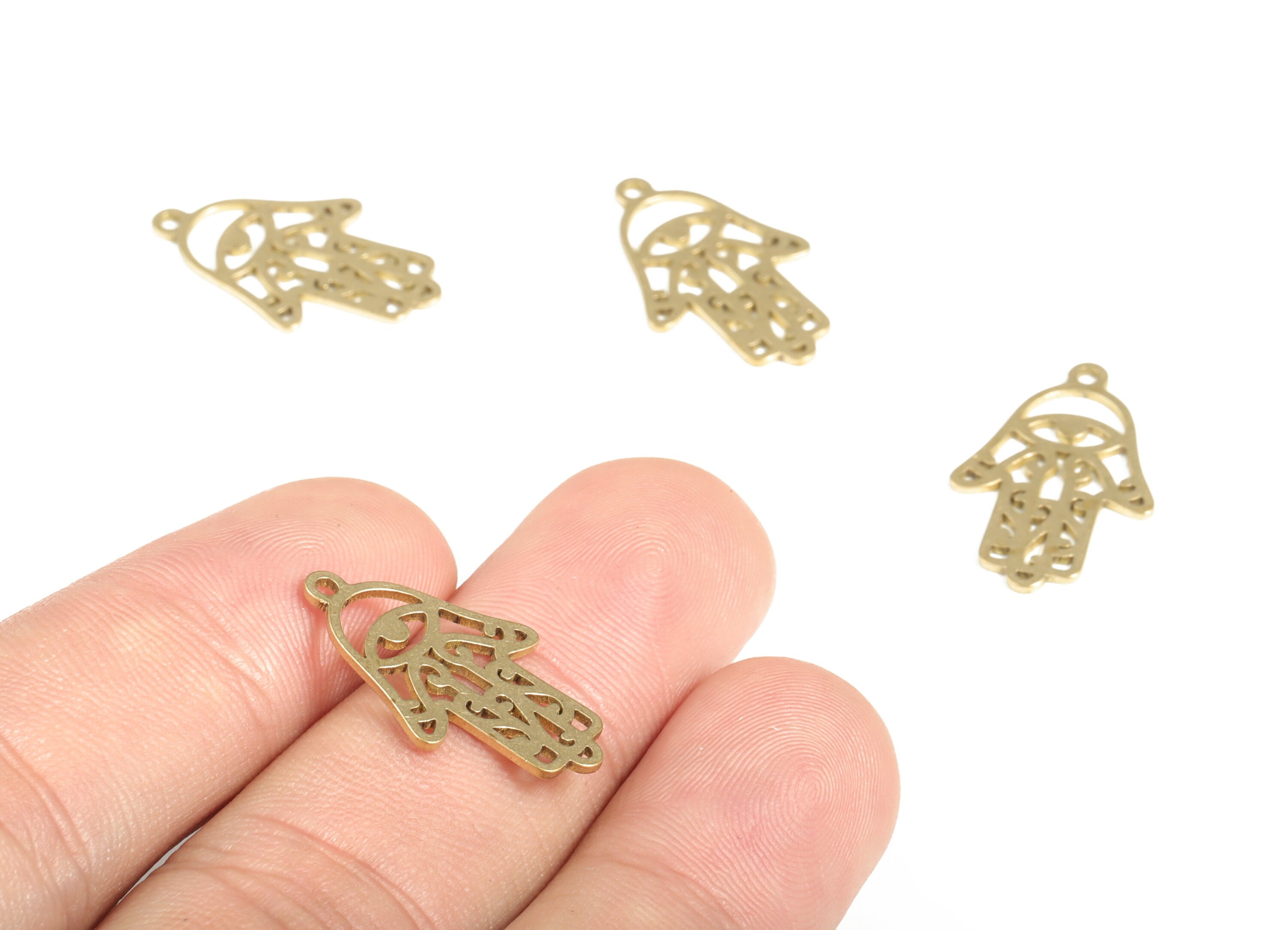 Brass Hand Eye Earring Charms - Raw Brass Hand Heart Pendant - Earring Findings - Jewelry Making Supplies - 22.44x14.24x0.79mm - PP4000 - DOMEDBAZAAR