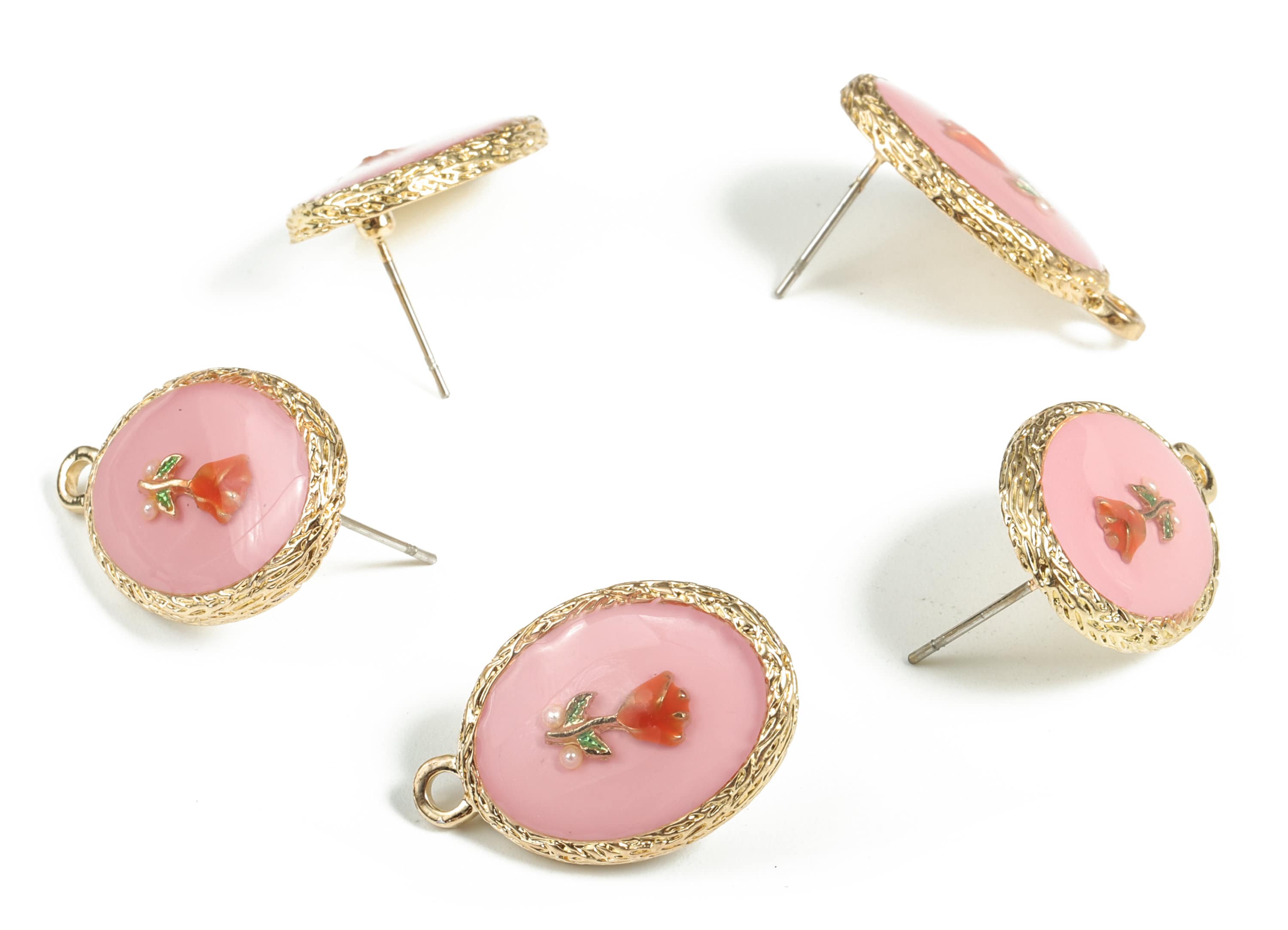 Zinc Alloy AB Glue Resin Stainless Steel Earring - Oval Flower Earring Stud - Earring Post - Gold Tone Plated Zircon - 25x16x3mm - ZZ1803 - DOMEDBAZAAR