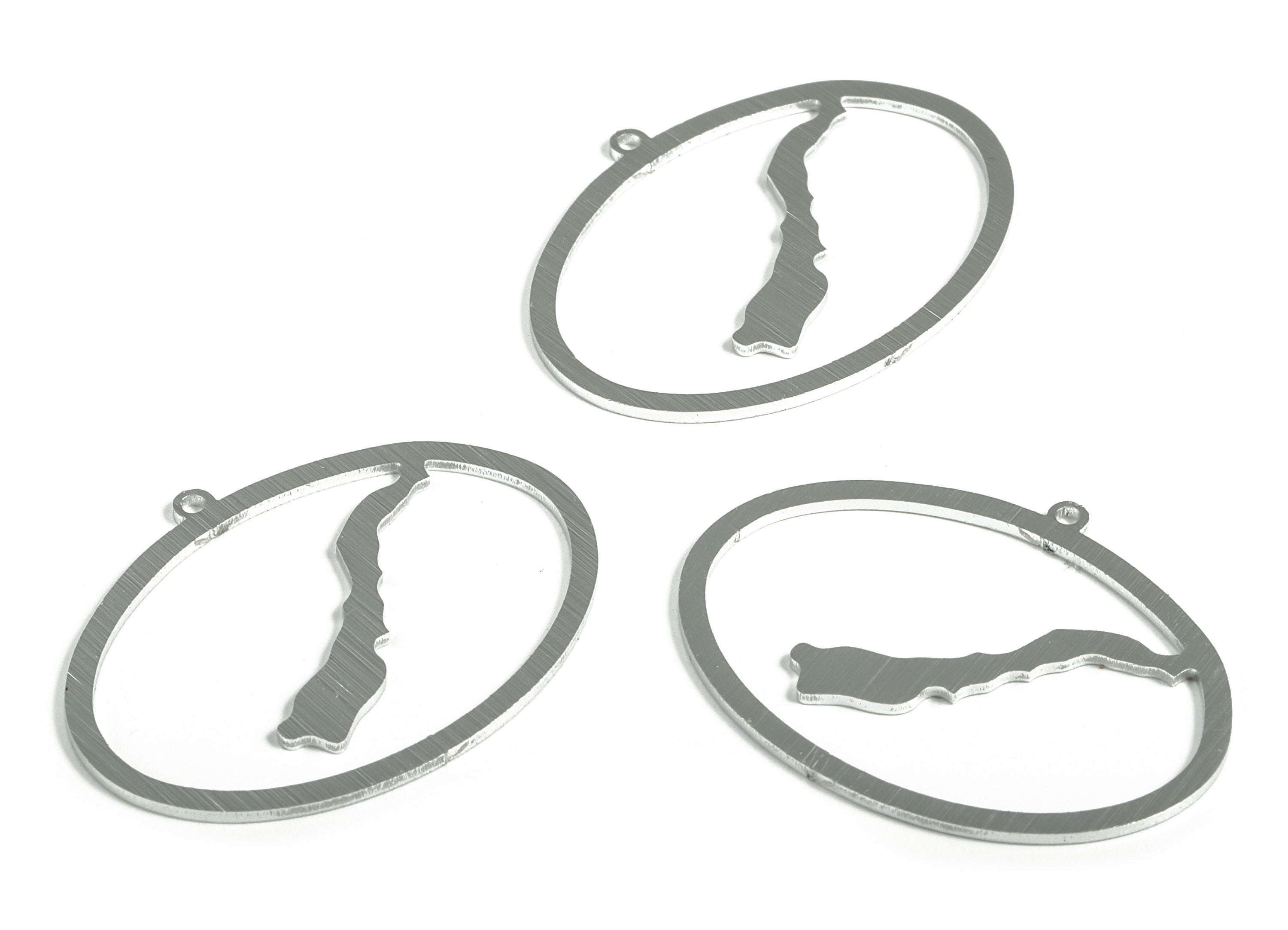 Aluminum Oval Earring Charms - Aluminum Oval Pendant - Anodized Aluminium Charms - Silver Tone Plated - 40.69x30.89x1.1mm - AA1154B - DOMEDBAZAAR