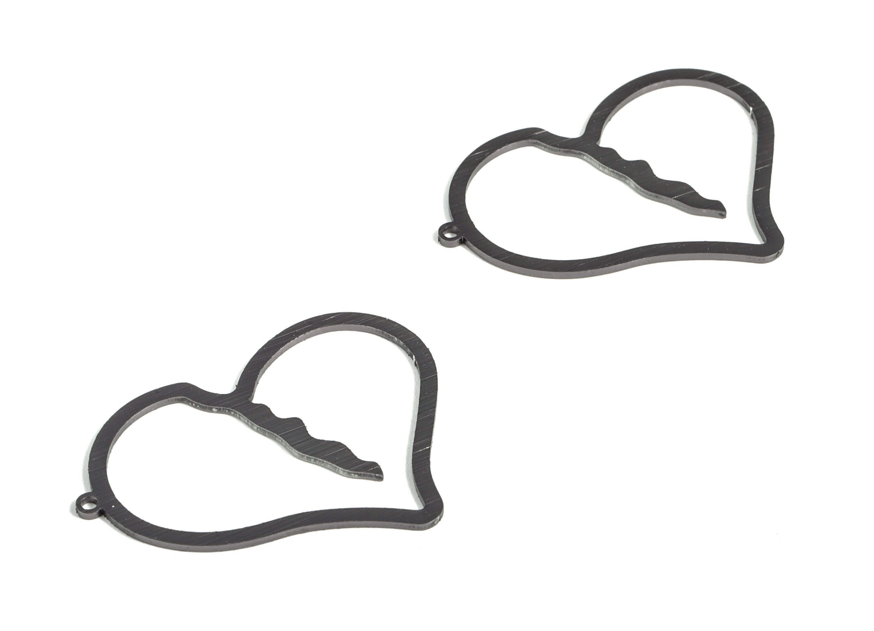 Aluminum Heart Earring Charms - Aluminum Heart Pendant - Anodized Aluminium Charms - Black Plated - 42.72x36.53x1.02mm - AA1157A - DOMEDBAZAAR