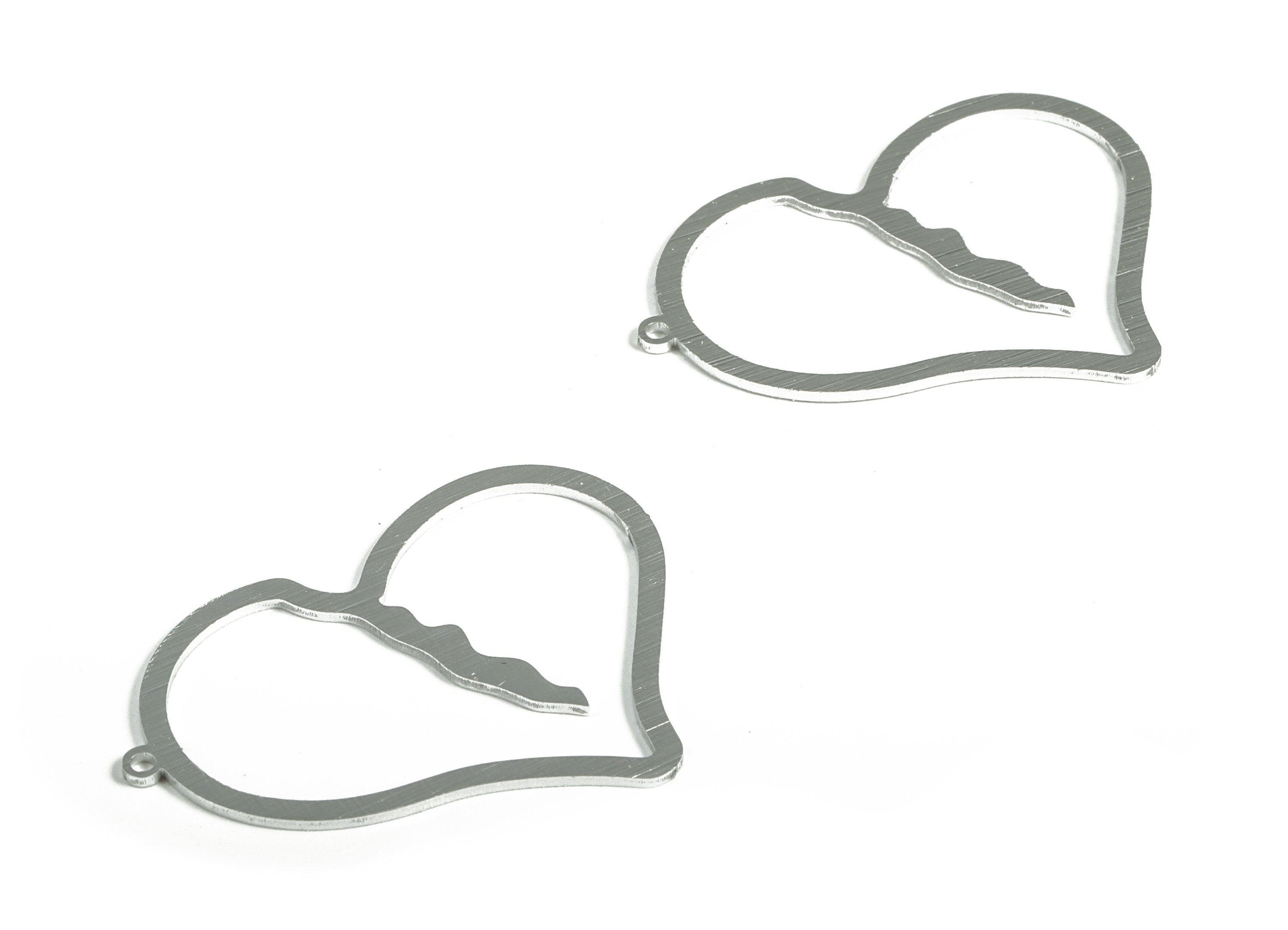 Aluminum Heart Earring Charms - Aluminum Heart Pendant - Anodized Aluminium Charms - Silver Tone Plated - 42.72x36.53x1.02mm - AA1157B - DOMEDBAZAAR