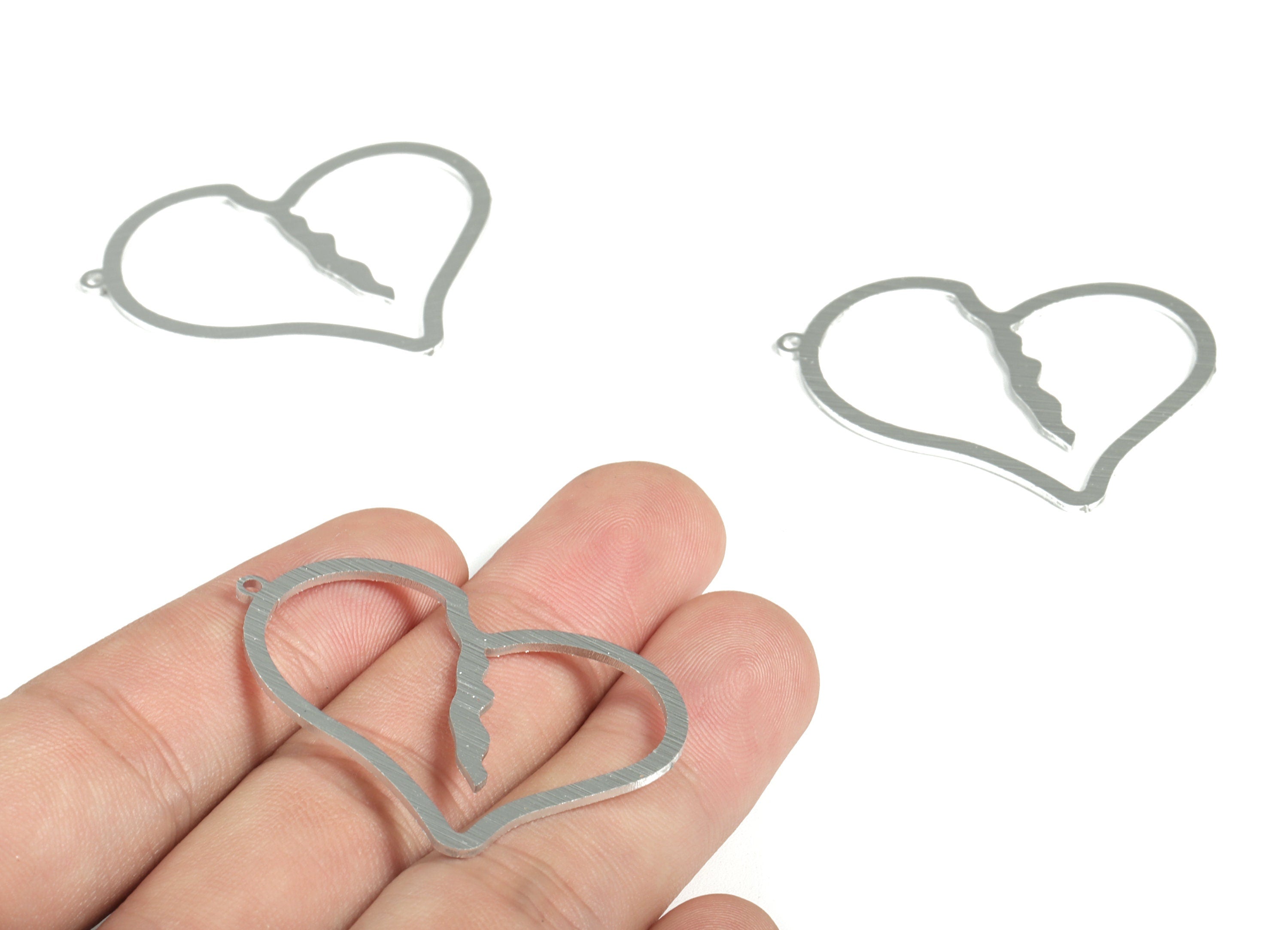 Aluminum Heart Earring Charms - Aluminum Heart Pendant - Anodized Aluminium Charms - Silver Tone Plated - 42.72x36.53x1.02mm - AA1157B - DOMEDBAZAAR