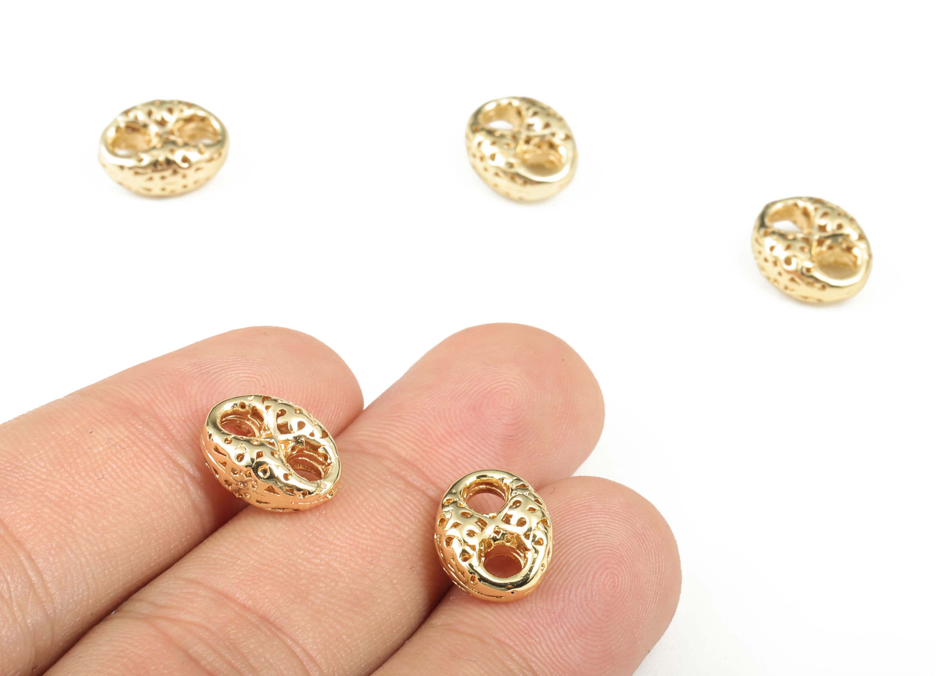 Brass Oval 2 Holes Connector – Jewelry DIY Craft Making Supplies – 18k Gold Plating – Jewelry Connector – 12.2x9.71x5.39mm – RGP2913 - DOMEDBAZAAR