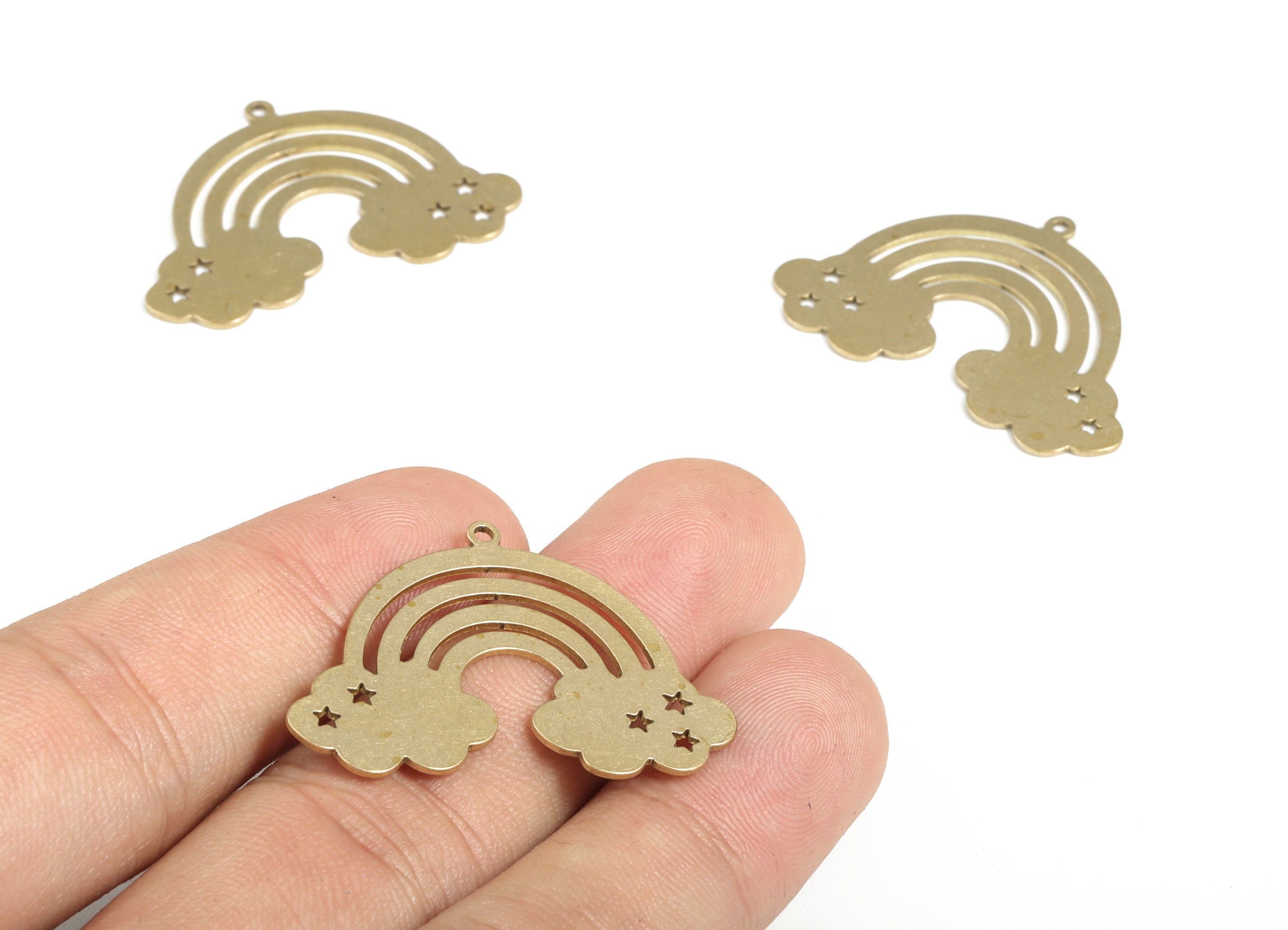 Brass Half-Moon Rainbow Earring Charms - Raw Brass Rainbow D Pendant - Earring Findings - Jewelry Supplies - 34.86x24.78x0.68mm - PP3765 - DOMEDBAZAAR