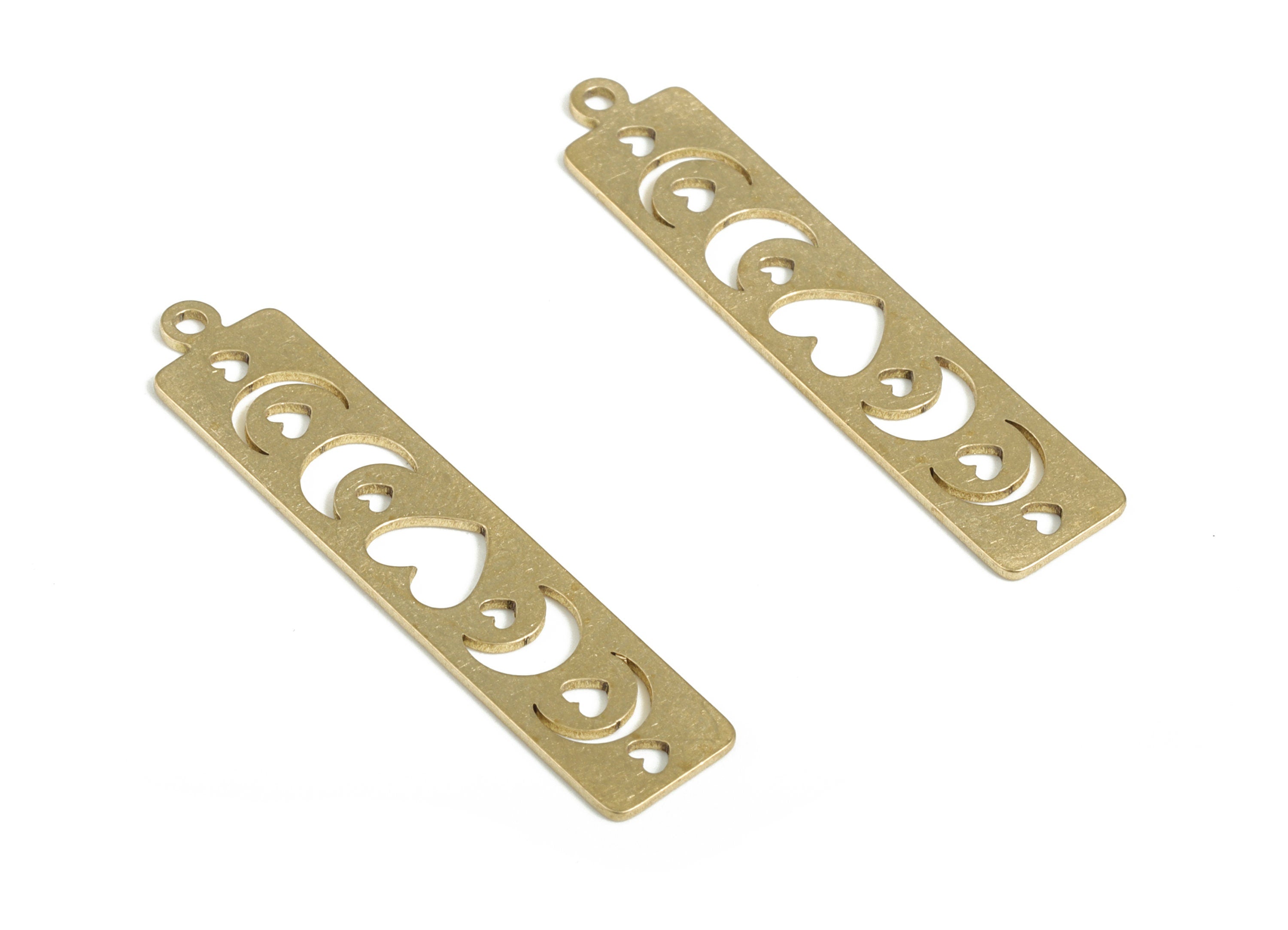 Brass Phases of Moon Earring Charms - Raw Brass Rectangle Heart Pendant - Earring Findings - Jewelry Supplies - 37.84x8.03x0.68mm - PP3766 - DOMEDBAZAAR