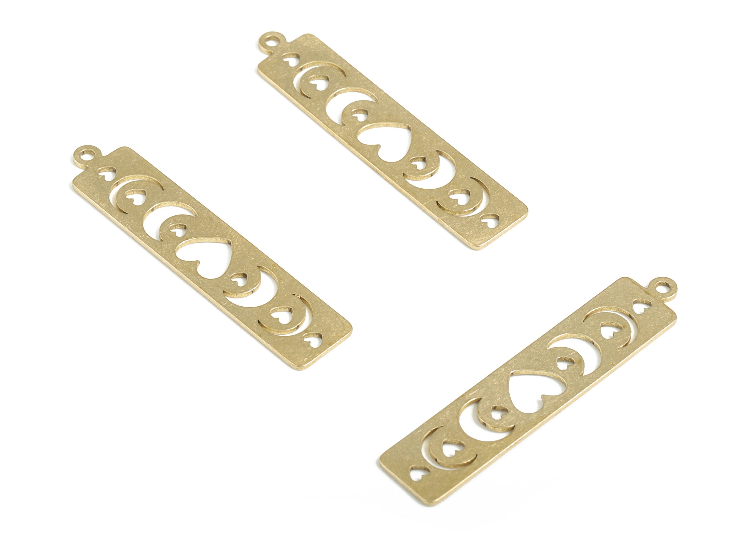 Brass Phases of Moon Earring Charms - Raw Brass Rectangle Heart Pendant - Earring Findings - Jewelry Supplies - 37.84x8.03x0.68mm - PP3766 - DOMEDBAZAAR