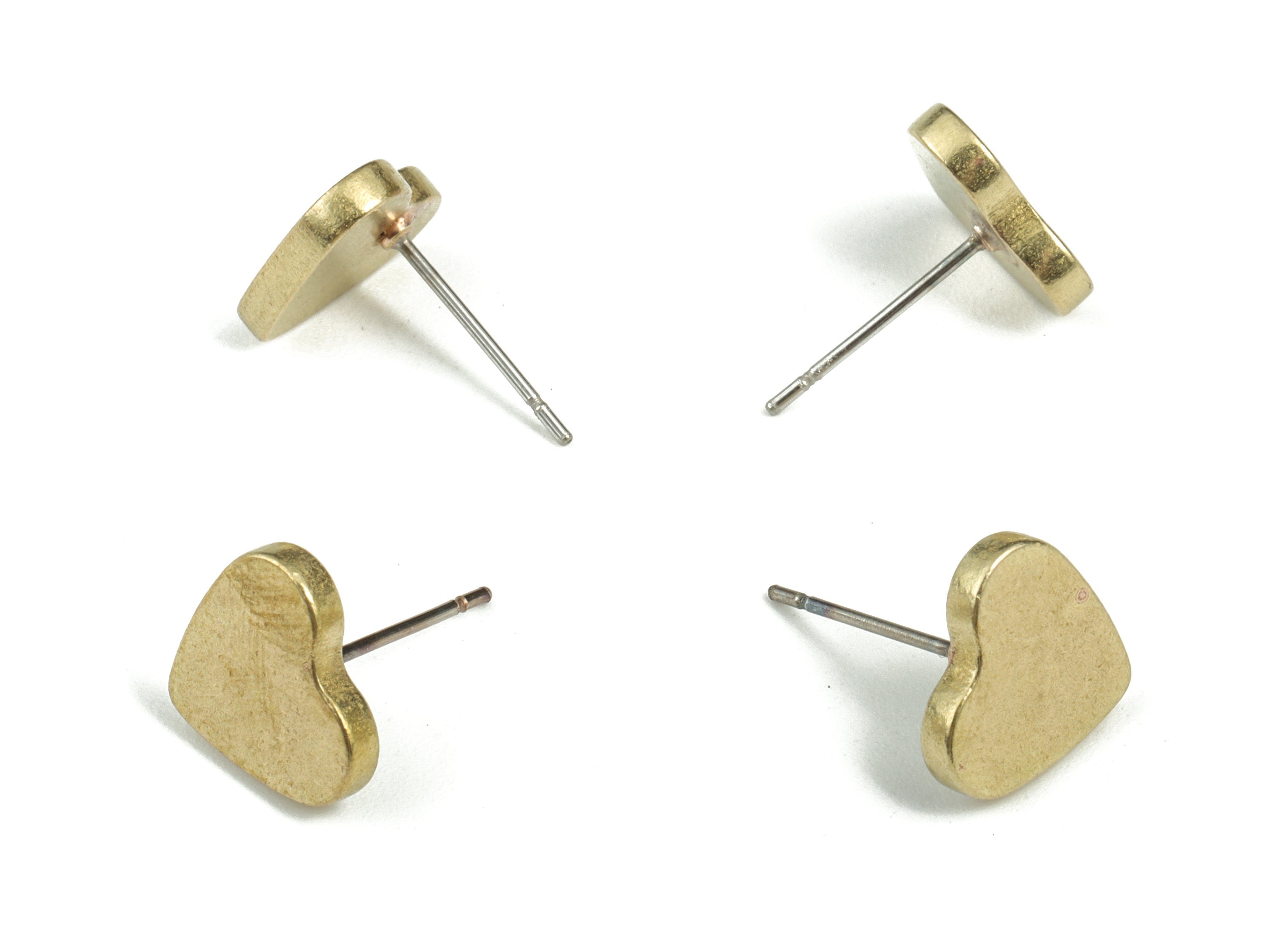 Raw Brass 316 Surgical Stainless Steel Stud – Brass Heart Earring Stud - Earring Post - Jewelry Making Supplies – 11.06x9.91x1.98mm - PP3772 - DOMEDBAZAAR