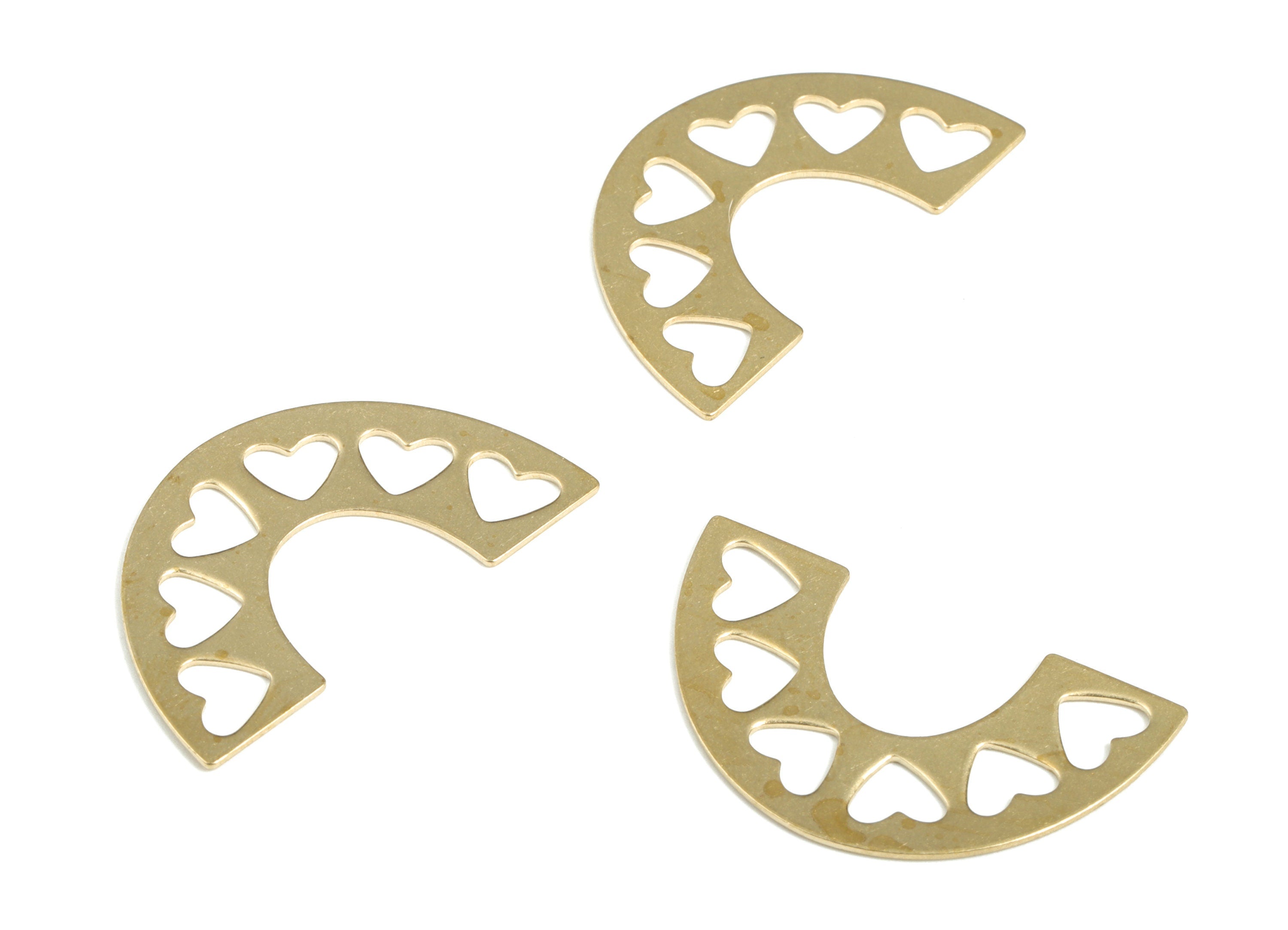 Brass Half Moon Hearts Pendant - Semi Circle Heart Earring Charms - Earring Findings - Jewelry Making Supplies - 30.0x17.77x0.62mm - PP3840 - DOMEDBAZAAR