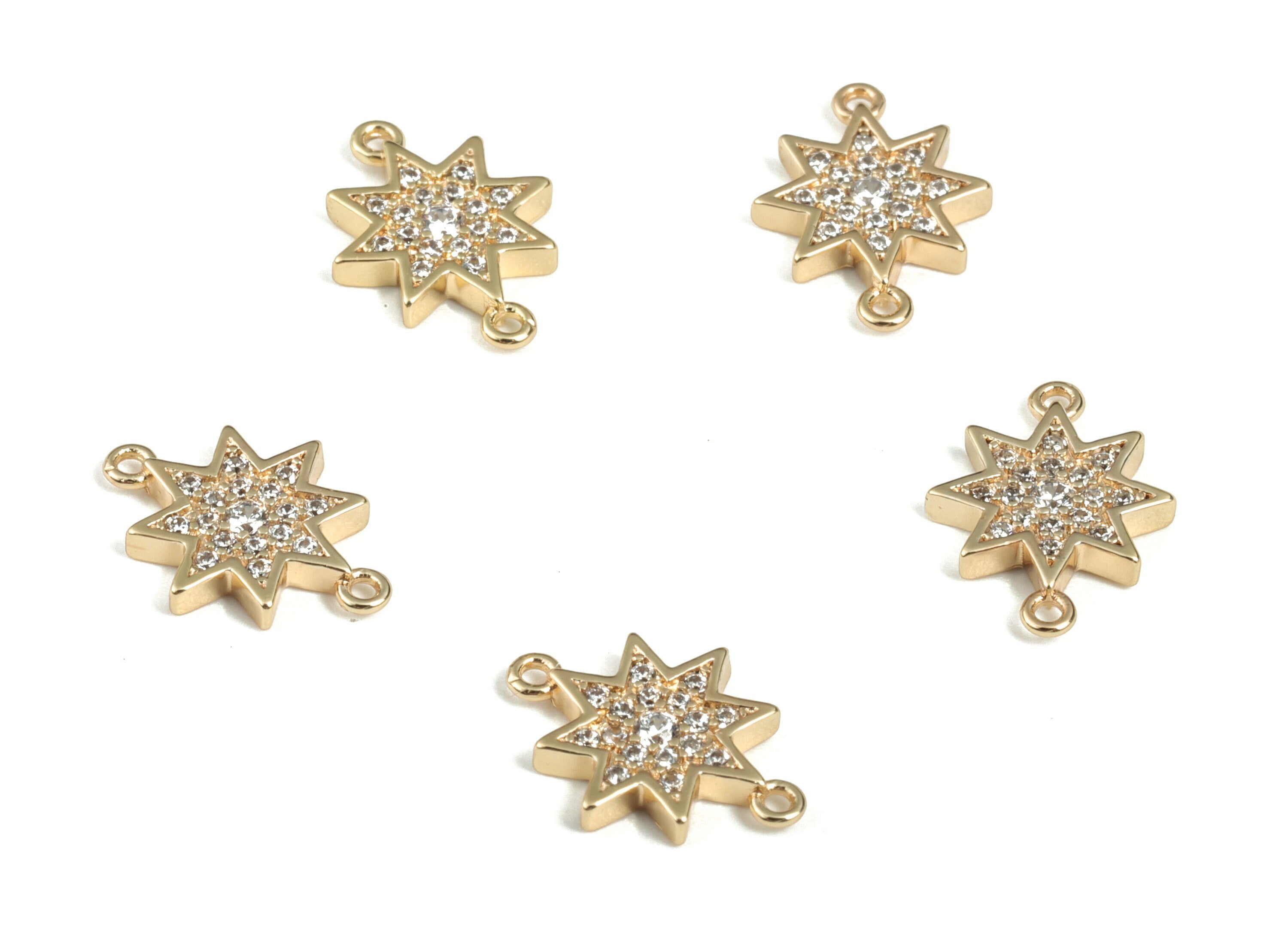 Brass Star Eye Connector With Zircons - Gold Star Pendant - 18K Real Gold Plated Brass - Jewelry Making Supplies - 12.55x9.3x1.6mm - RGP2810 - DOMEDBAZAAR