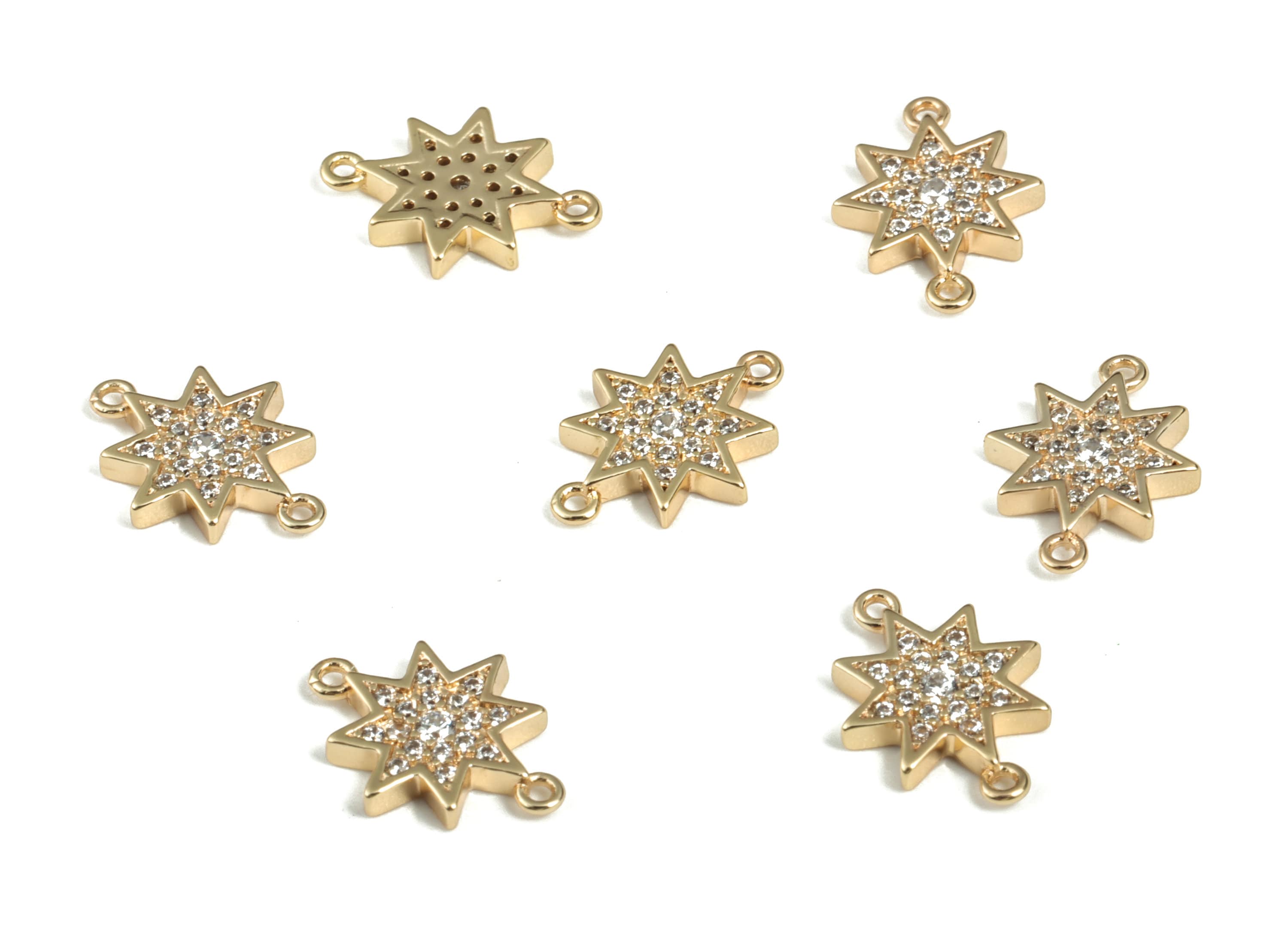 Brass Star Eye Connector With Zircons - Gold Star Pendant - 18K Real Gold Plated Brass - Jewelry Making Supplies - 12.55x9.3x1.6mm - RGP2810 - DOMEDBAZAAR