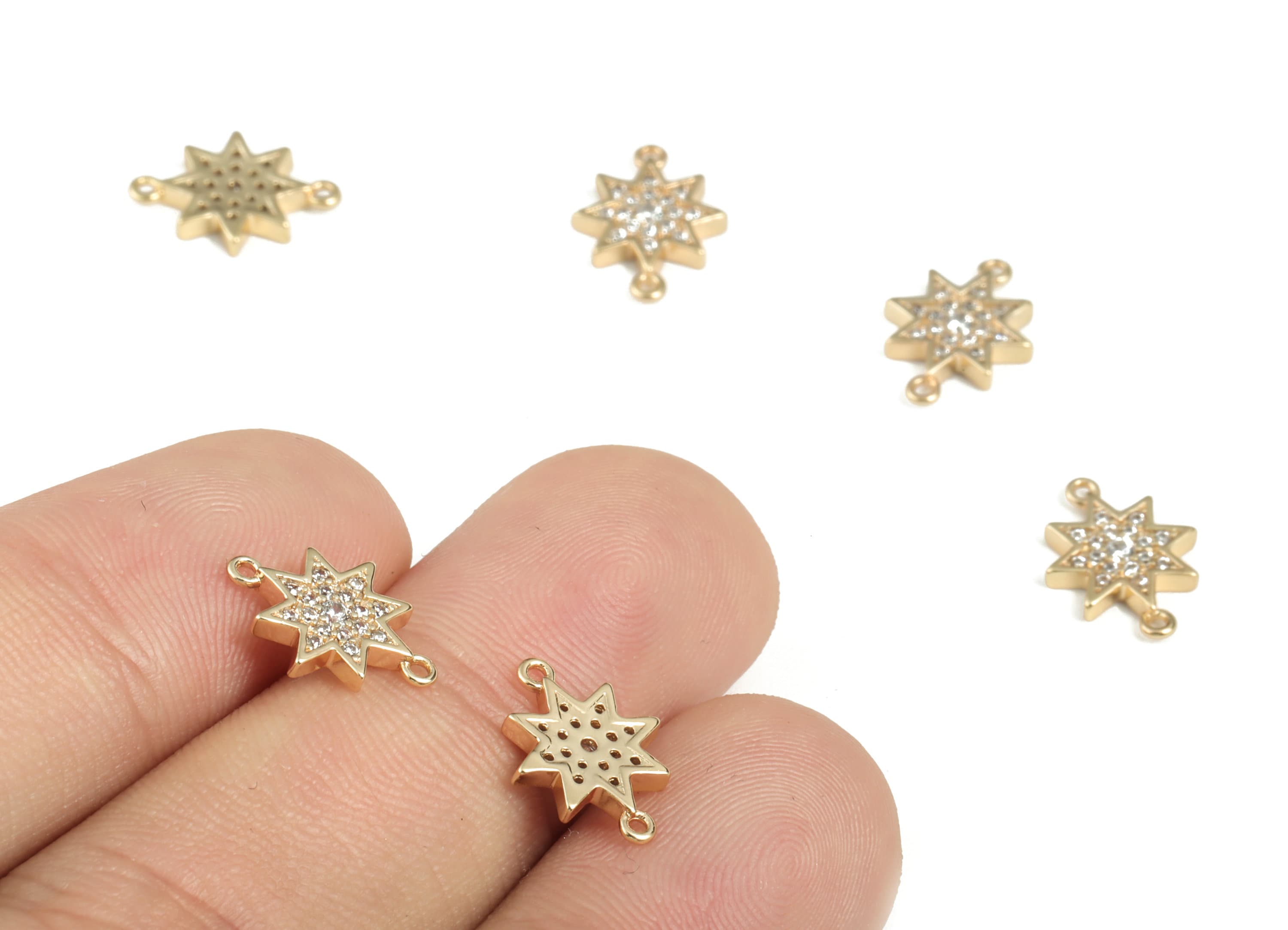 Brass Star Eye Connector With Zircons - Gold Star Pendant - 18K Real Gold Plated Brass - Jewelry Making Supplies - 12.55x9.3x1.6mm - RGP2810 - DOMEDBAZAAR