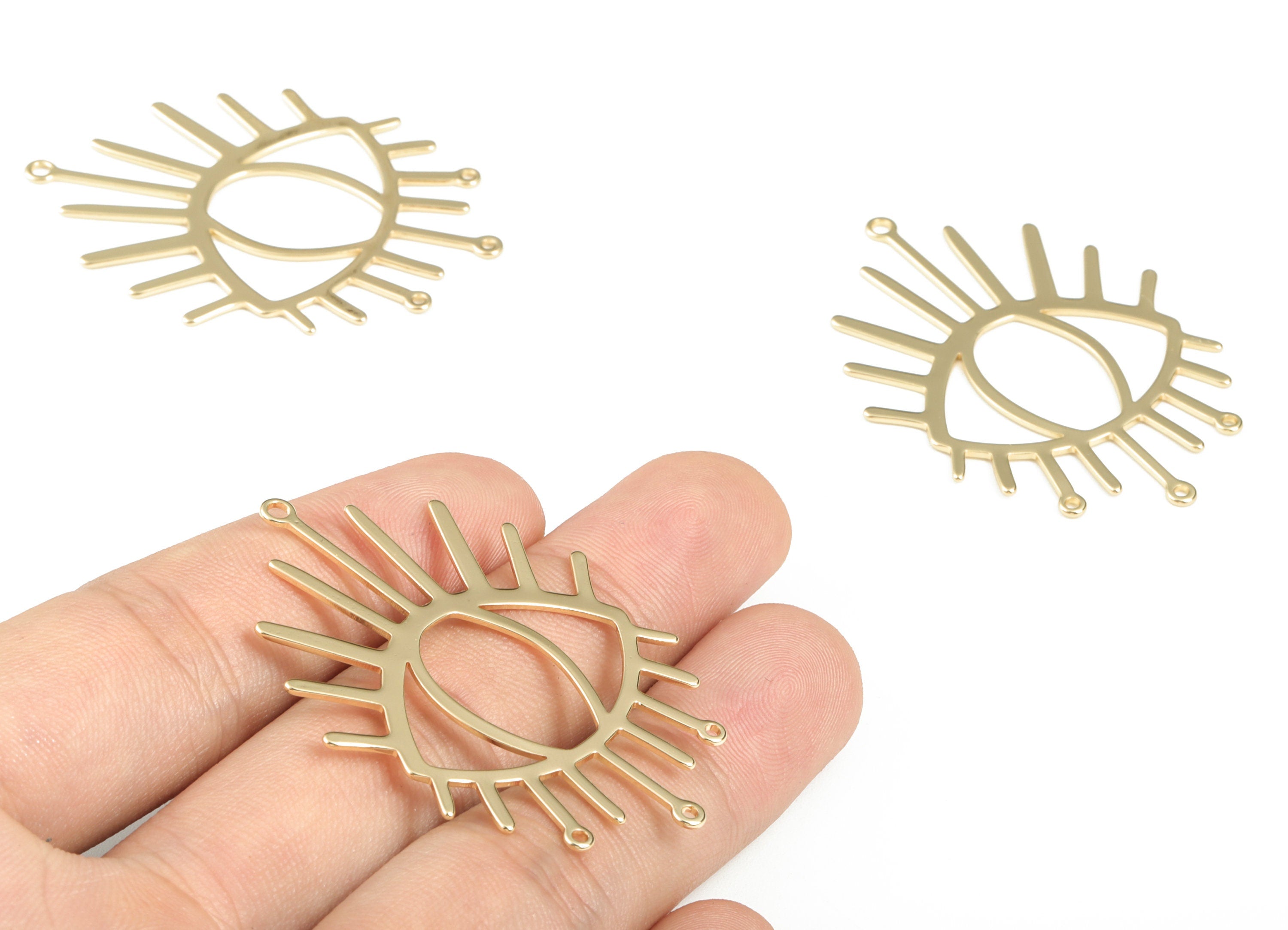 Brass Eye Earring Charms – Brass Eye Connector - 18K Real Gold Plated Brass Eye - Jewelry Making Supplies - 50.72x37.84x0.86mm - RGP2812 - DOMEDBAZAAR
