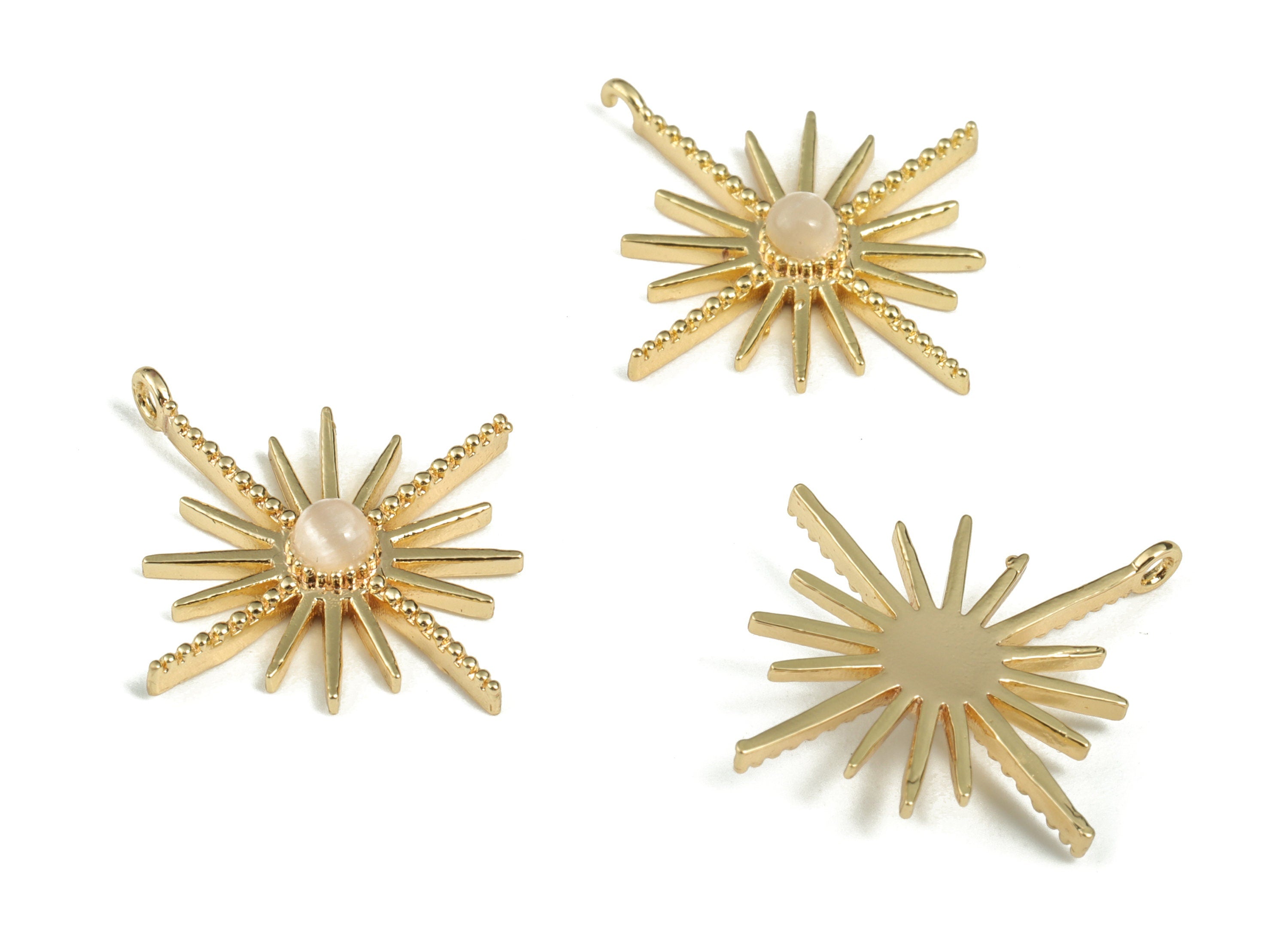 Brass Sun Earring Charms With Zircon - Gold Sun Pendant - 18K Real Gold Plated Brass - Jewelry Making Supplies - 22.03x19.67x3.5mm - RGP2817 - DOMEDBAZAAR