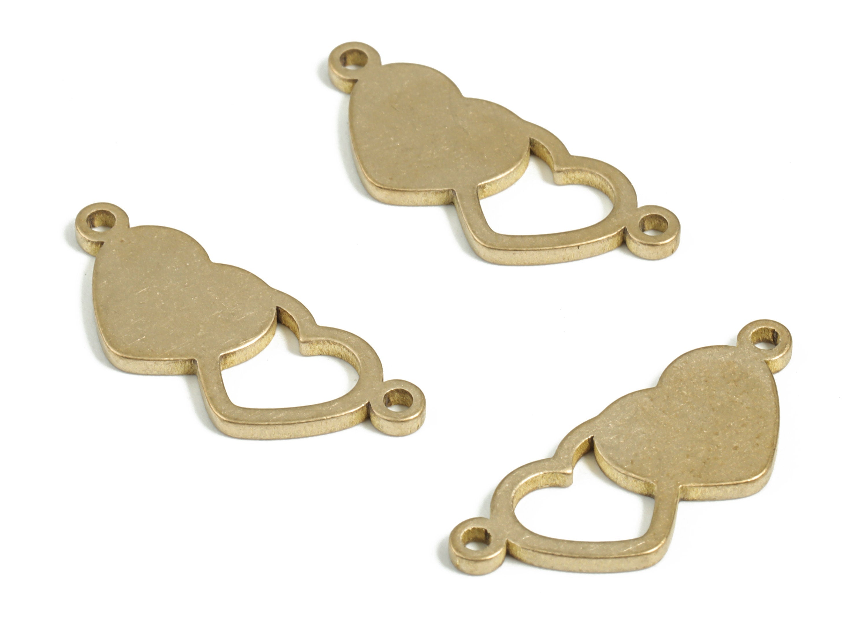 Brass Double Heart Earring Connector - Raw Brass Double Heart Charms - Earring Findings - Jewelry Making Supplies - 26.22x10x1.5mm - PP3941 - DOMEDBAZAAR