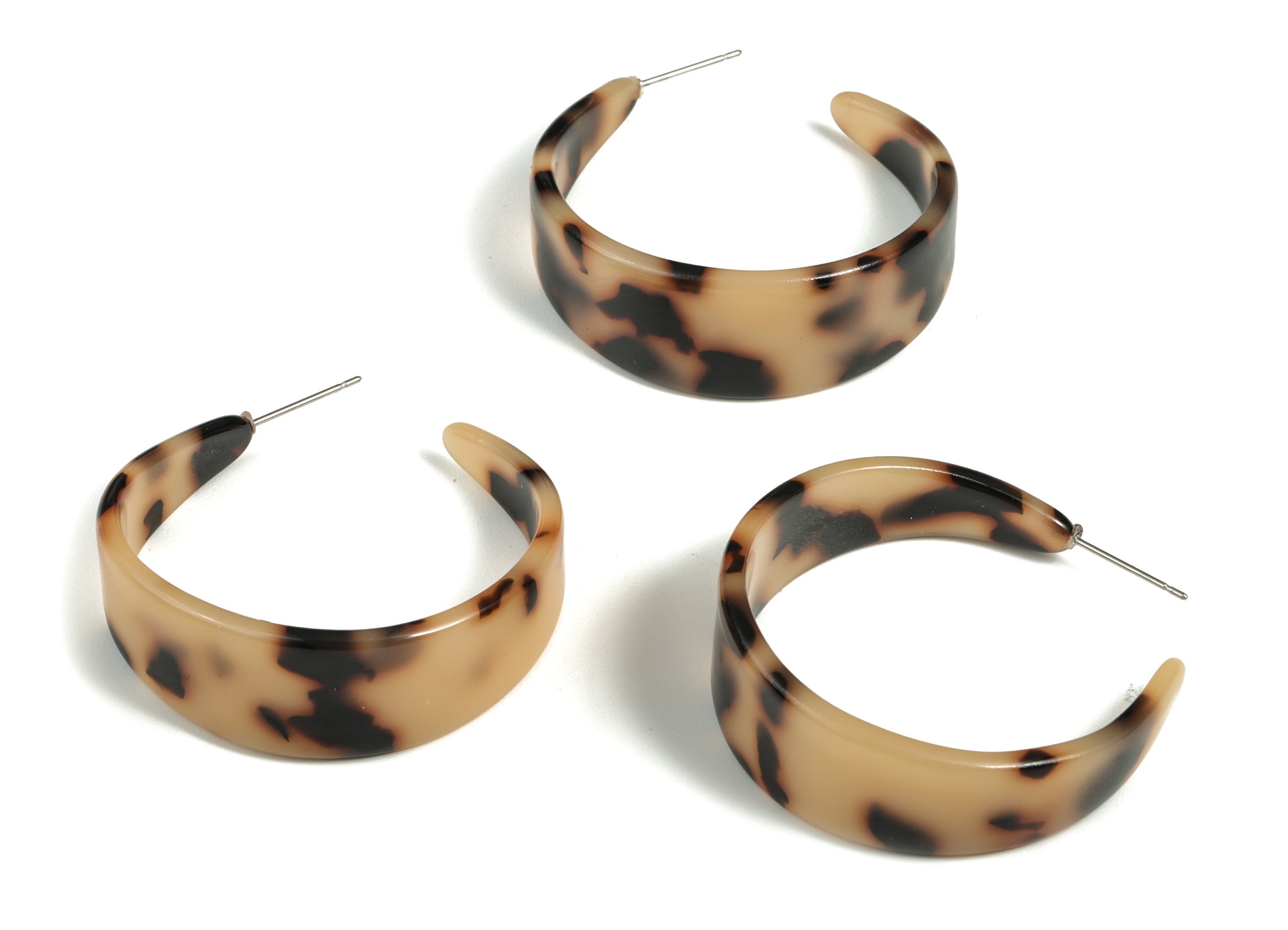 Open Hoop Earrings Stud - 1.6 inch Hoop Earring - Blonde Tortoise Shell Round Earring Post - Color Code: A08 - 41.8x14.7x2.58mm - AC1211-A08 - DOMEDBAZAAR