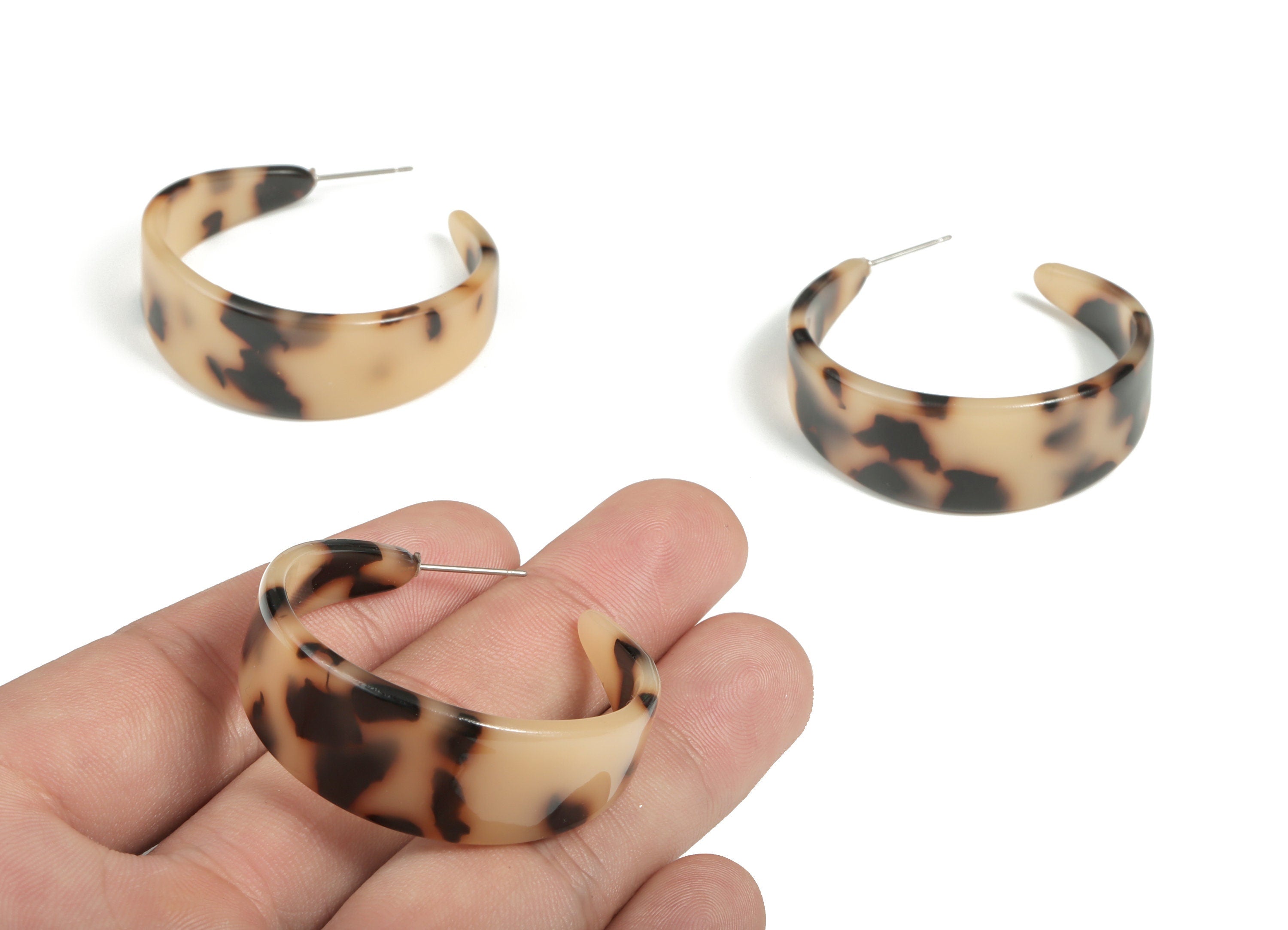 Open Hoop Earrings Stud - 1.6 inch Hoop Earring - Blonde Tortoise Shell Round Earring Post - Color Code: A08 - 41.8x14.7x2.58mm - AC1211-A08 - DOMEDBAZAAR