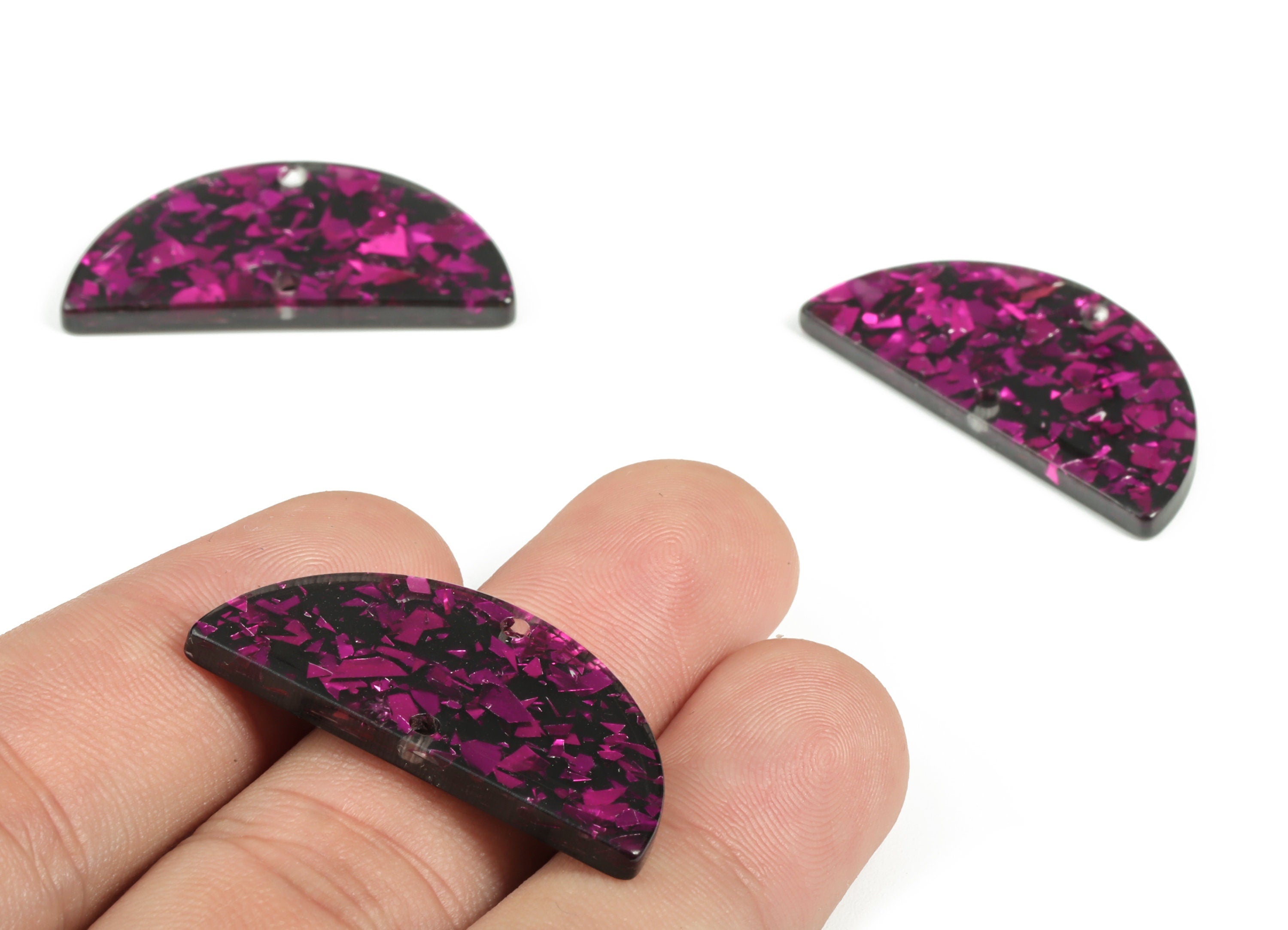 Acrylic Semicircle Earring Connectors - Acrylic Half Moon Charms - 2 Holes - Jewelry Supplies - Color Code:A636 - 34x17x2.5mm - AC1218-A636 - DOMEDBAZAAR