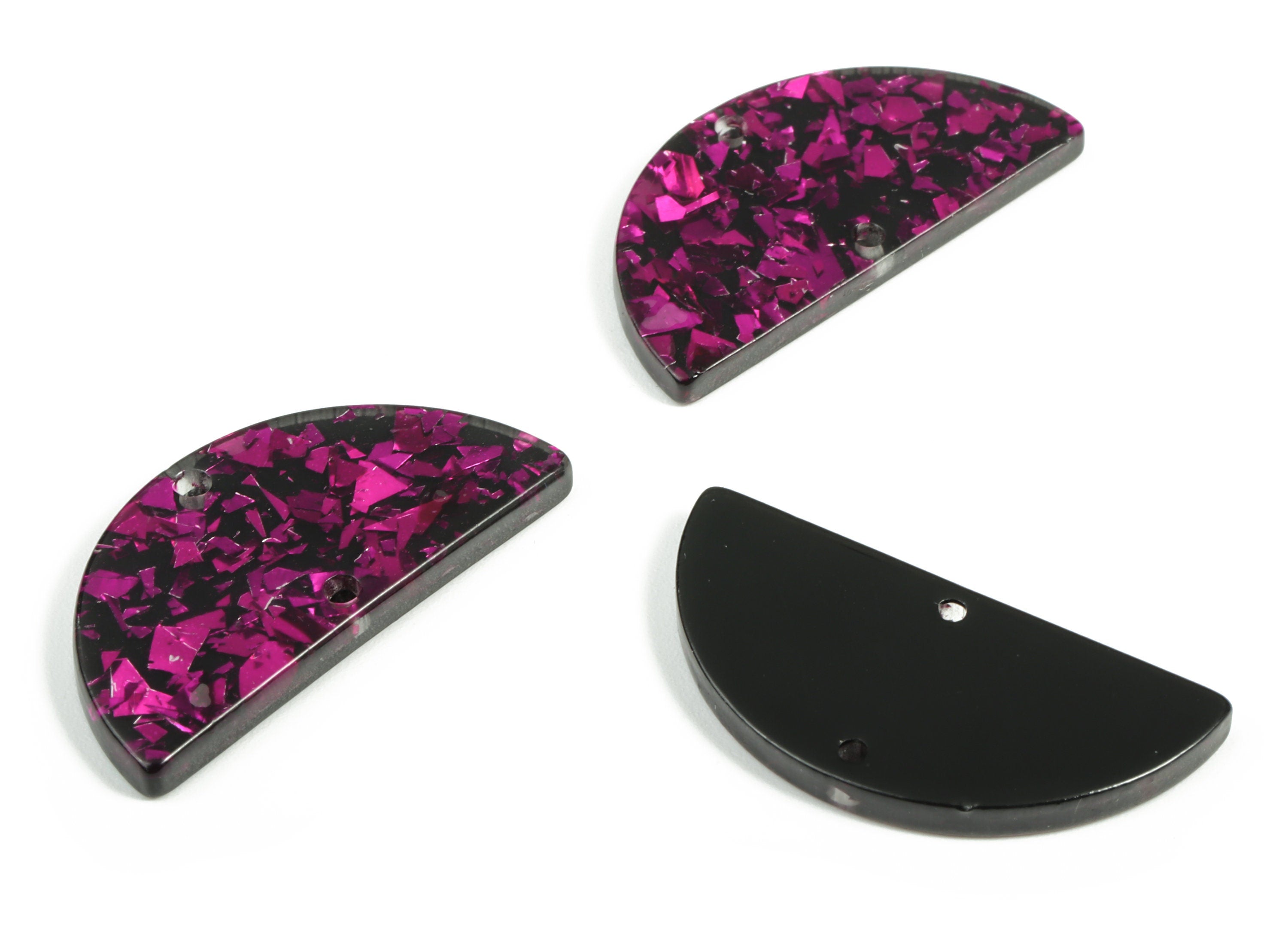 Acrylic Semicircle Earring Connectors - Acrylic Half Moon Charms - 2 Holes - Jewelry Supplies - Color Code:A636 - 34x17x2.5mm - AC1218-A636 - DOMEDBAZAAR