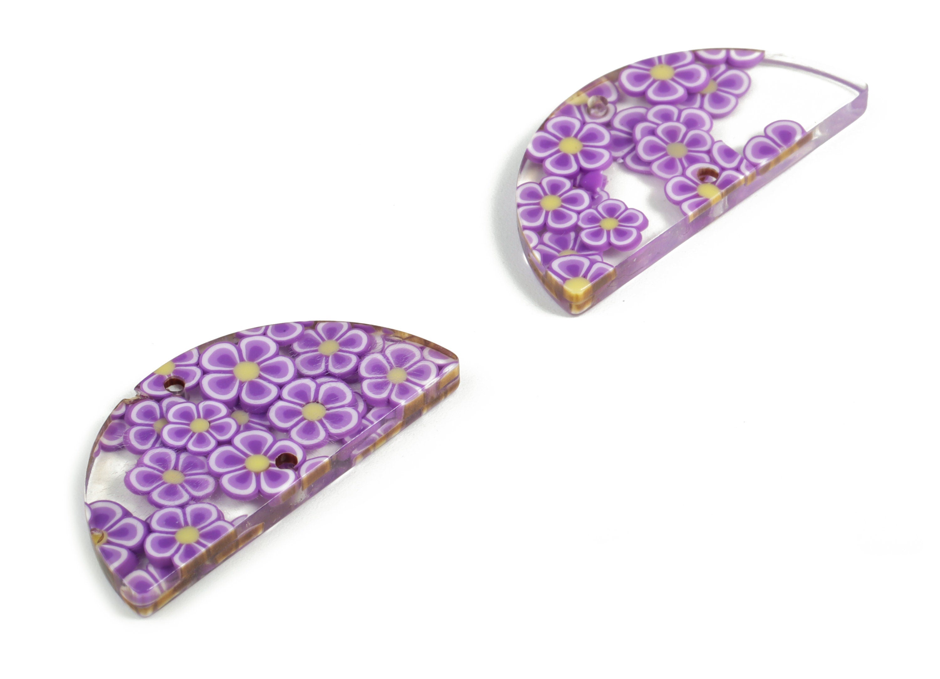 Acrylic Semicircle Earring Connectors - Acrylic Half Moon Charms - 2 Holes - Jewelry Supplies - Color Code:A593 - 34x17x2.1mm - AC1218-A593 - DOMEDBAZAAR