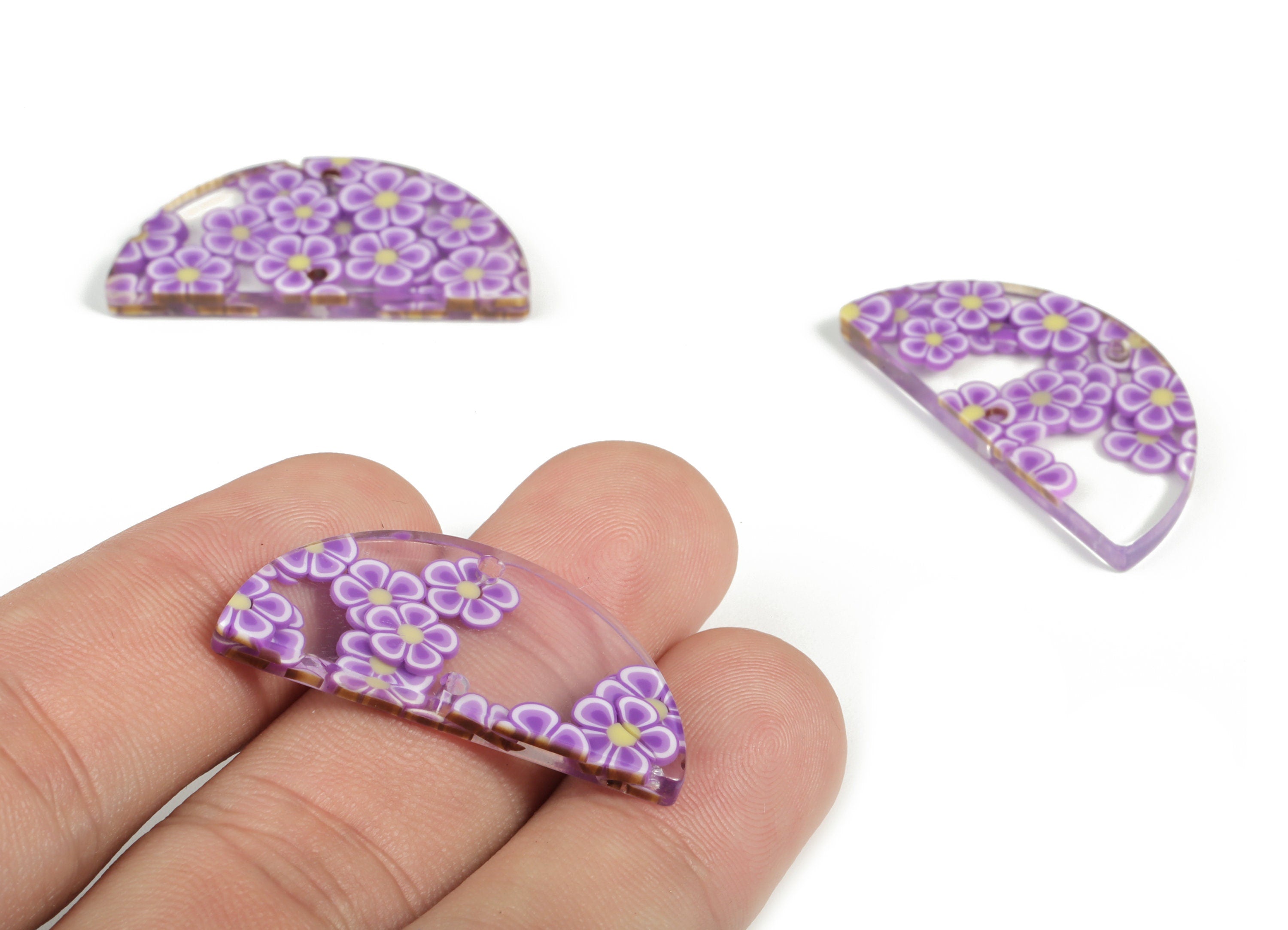 Acrylic Semicircle Earring Connectors - Acrylic Half Moon Charms - 2 Holes - Jewelry Supplies - Color Code:A593 - 34x17x2.1mm - AC1218-A593 - DOMEDBAZAAR